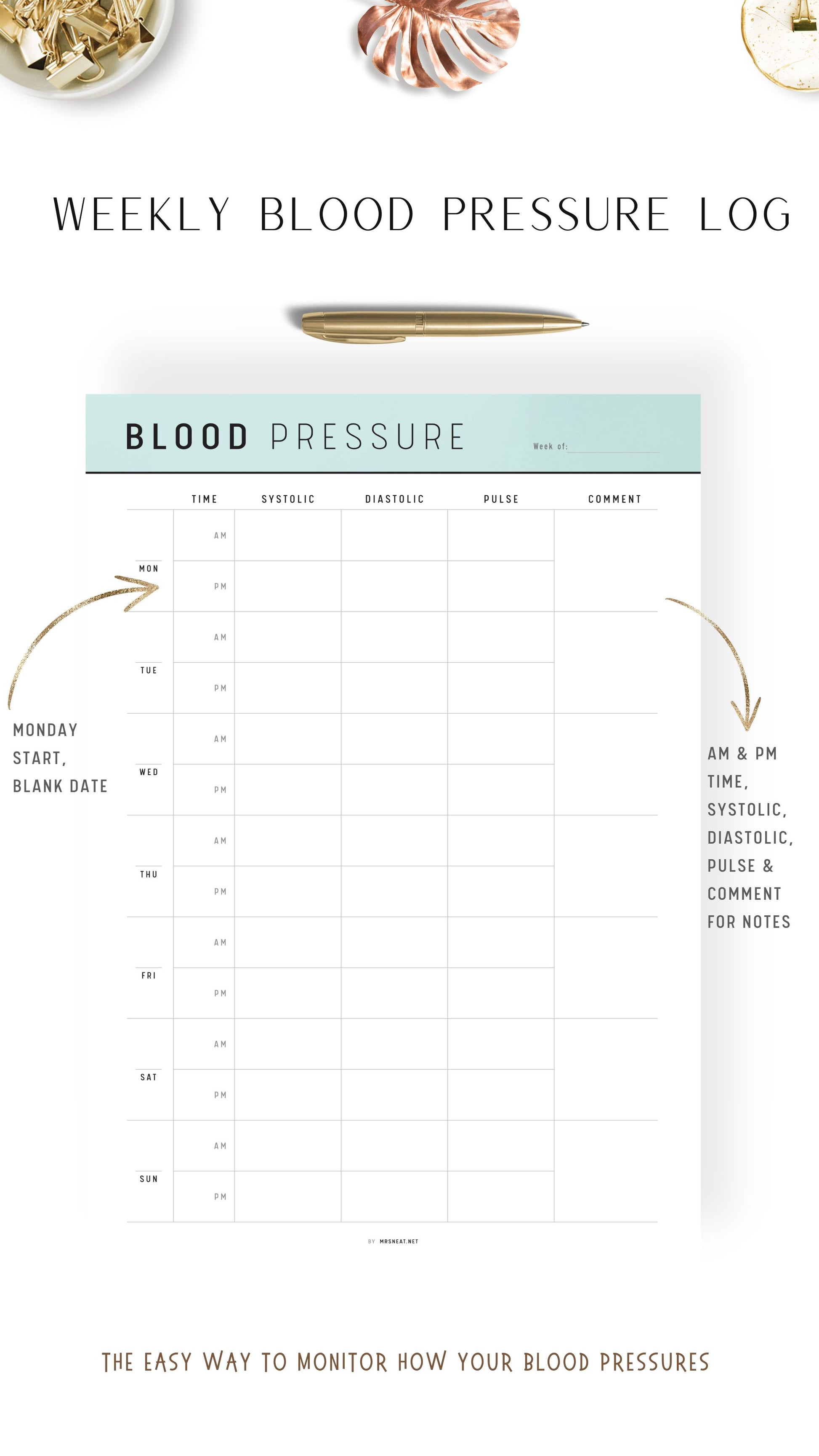 Green Daily Blood Pressure Log Printable