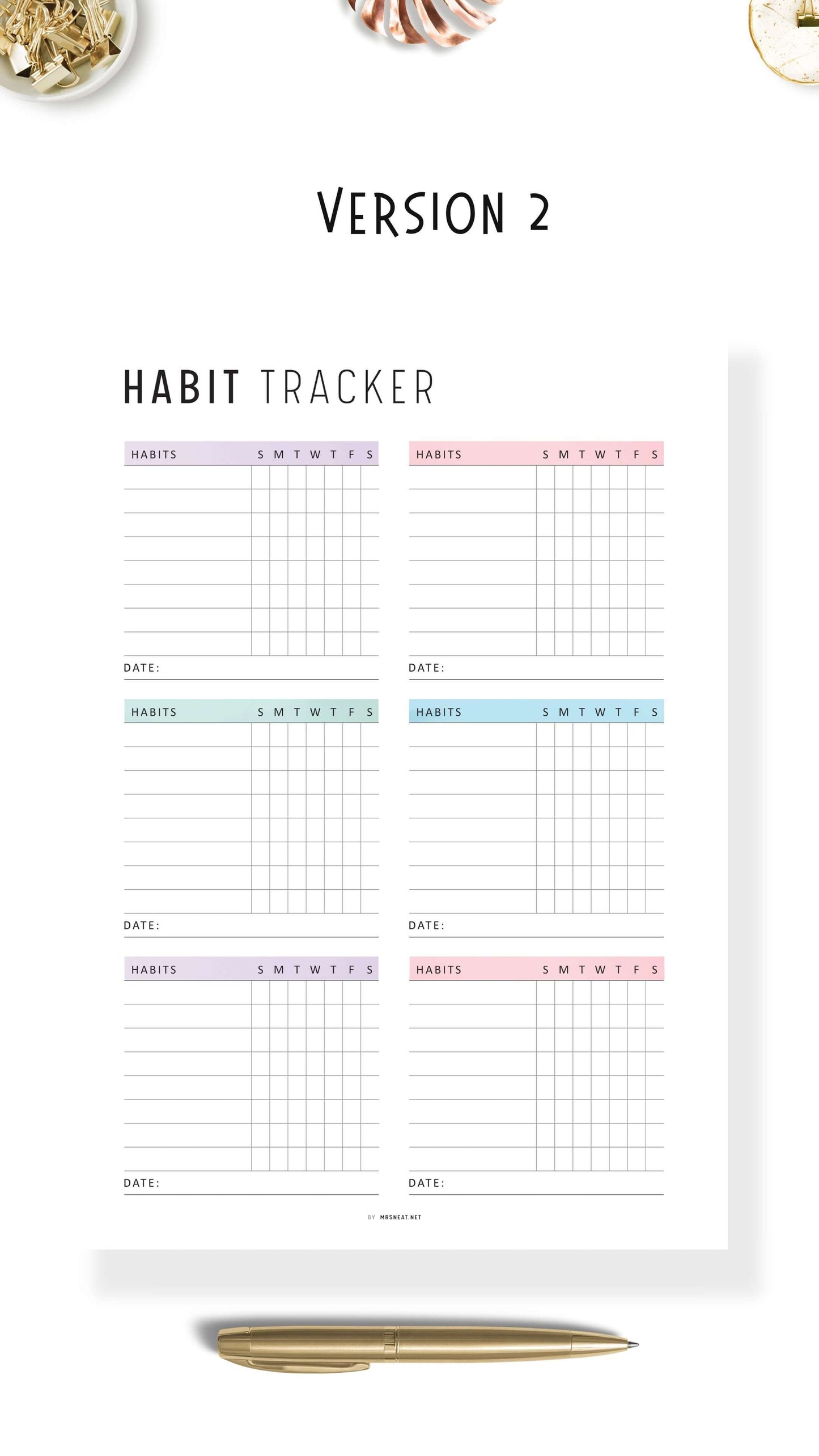 Weekly Habit Tracker Template Printable, 2 versions, 2 color options, Sunday Start, A4, A5, Letter, Half Letter, Digital Habit Tracker, Colorful and Minimalist Style, PDF