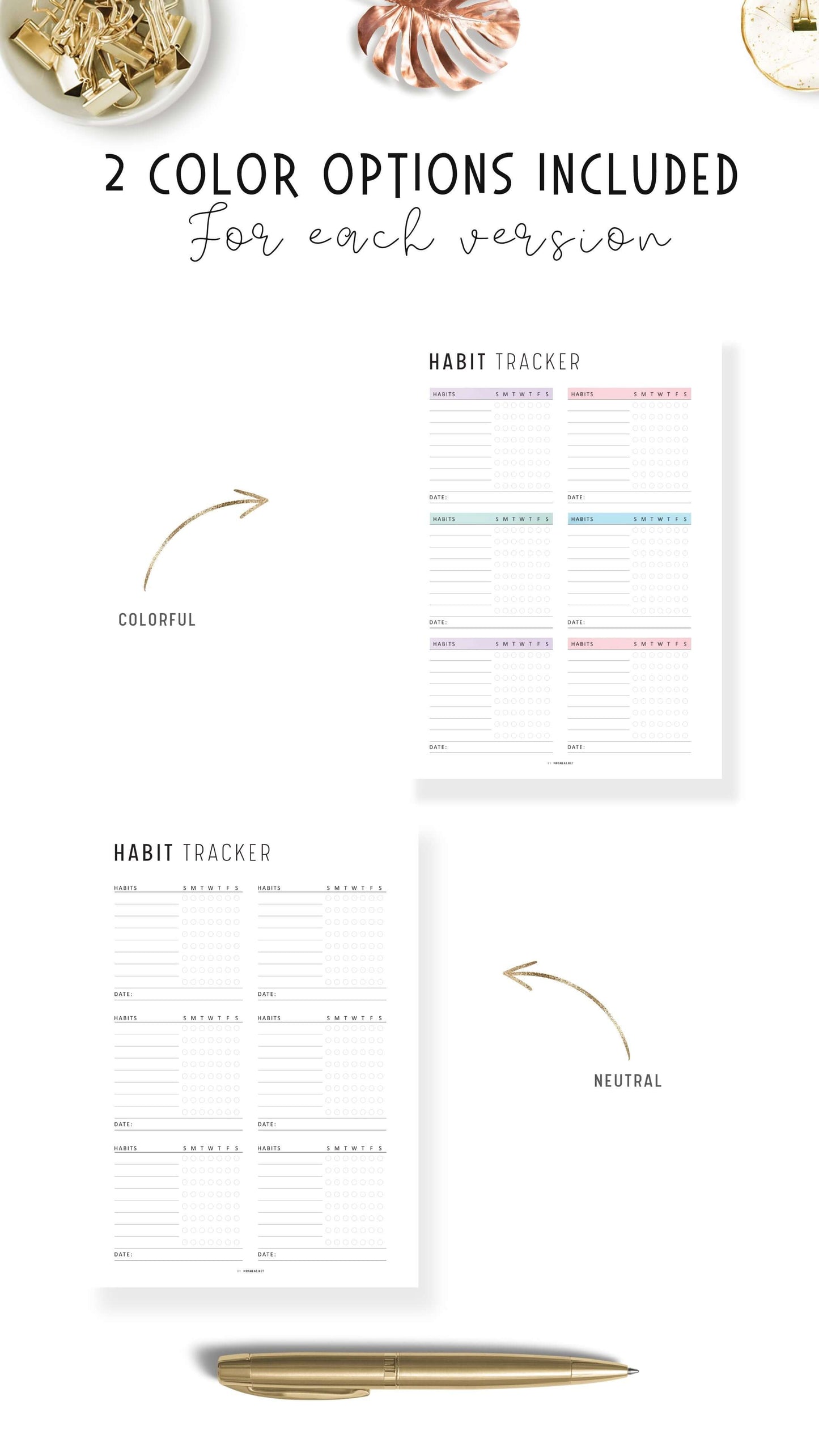 Weekly Habit Tracker Template Printable, 2 versions, 2 color options, Sunday Start, A4, A5, Letter, Half Letter, Digital Habit Tracker, Colorful and Minimalist Style, PDF