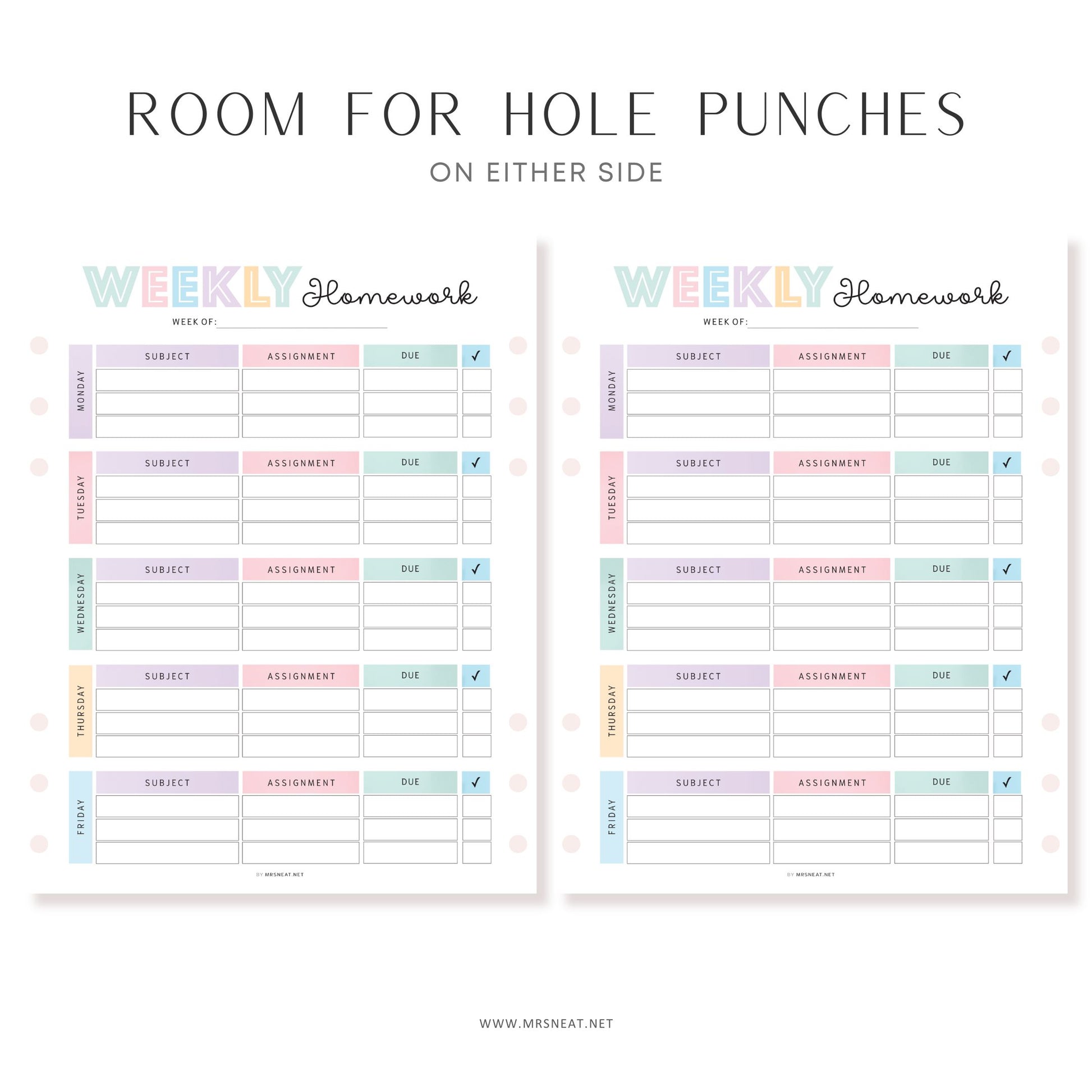 Editable Homework Planner, Printable, Digital, Student Planner, Assignment Checklist, Study Planner, School Tracker Template, PDF, A4, A5, Letter, Half Letter, Colorful, PDF Fillable and Editable, Digital Planner