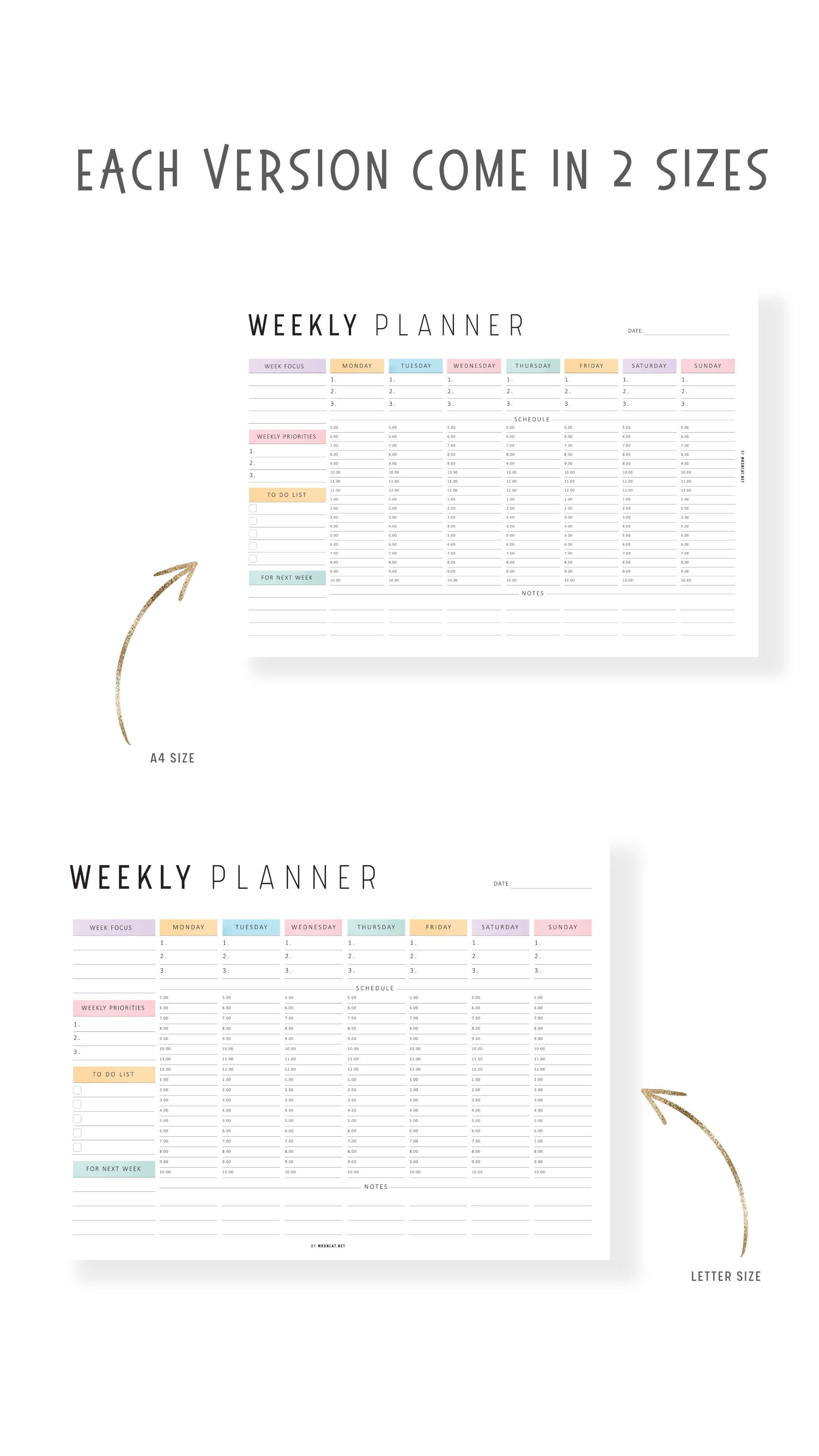 Colorful Weekly Hourly Planner Template Printable – mrsneat