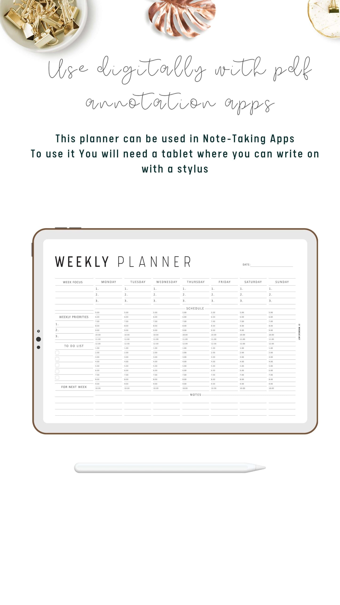 Colorful Weekly Hourly Planner Template Printable, Minimalist Option, A4, Letter, Sunday and Monday start options included, Landscape Template, Digital Planner