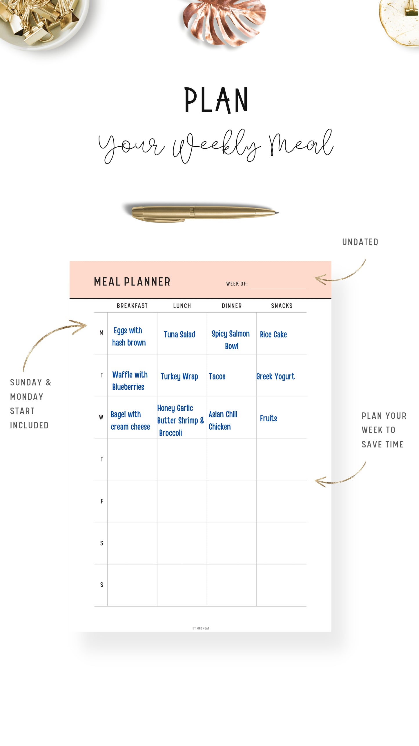 How to use Weekly Meal Planner Template Printable PDF