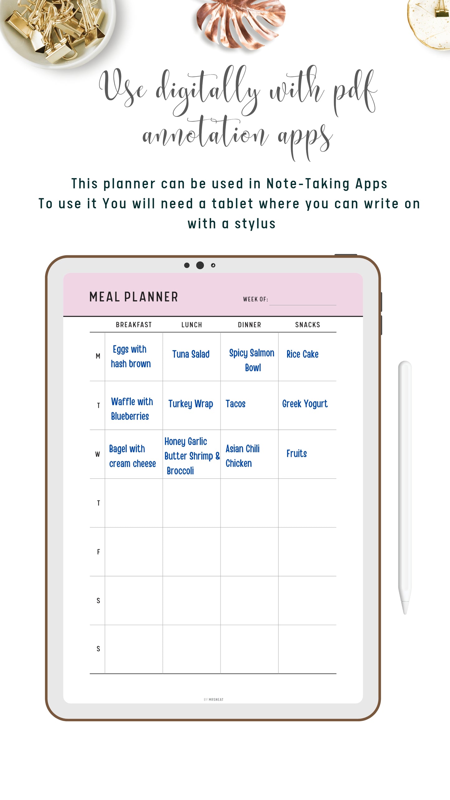 Digital Weekly Meal Planner Template PDF