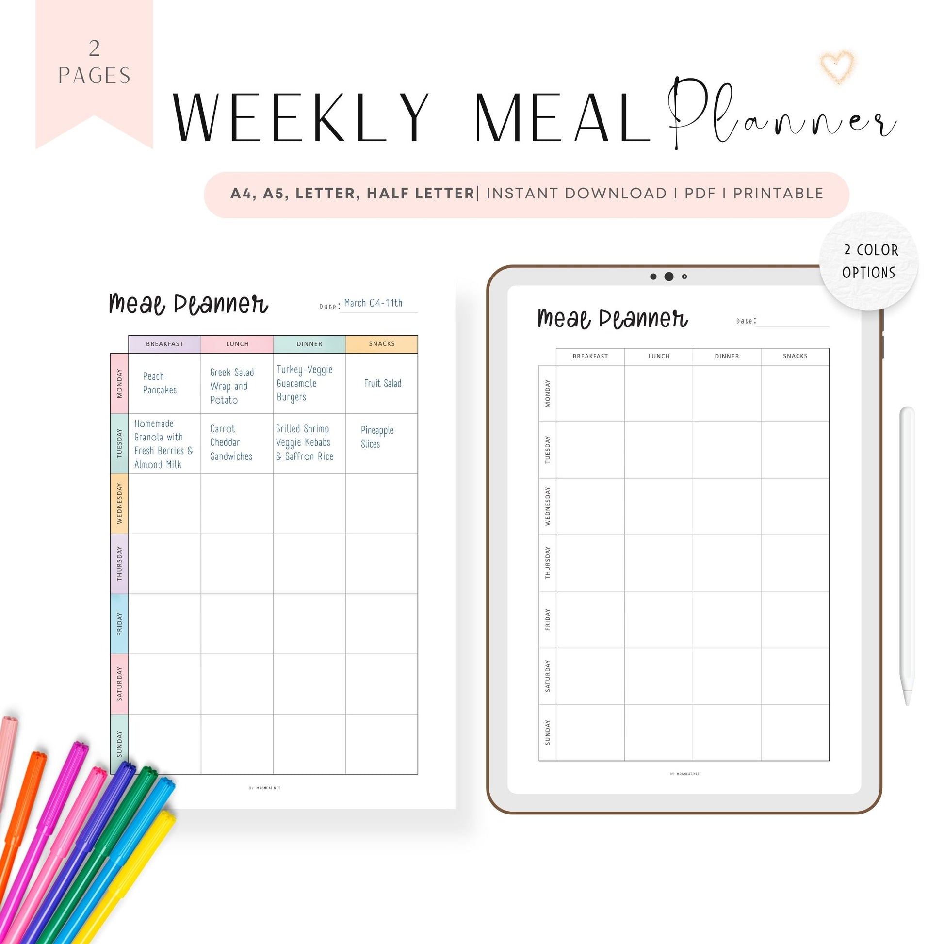 Printable Weekly Meal Planner Template