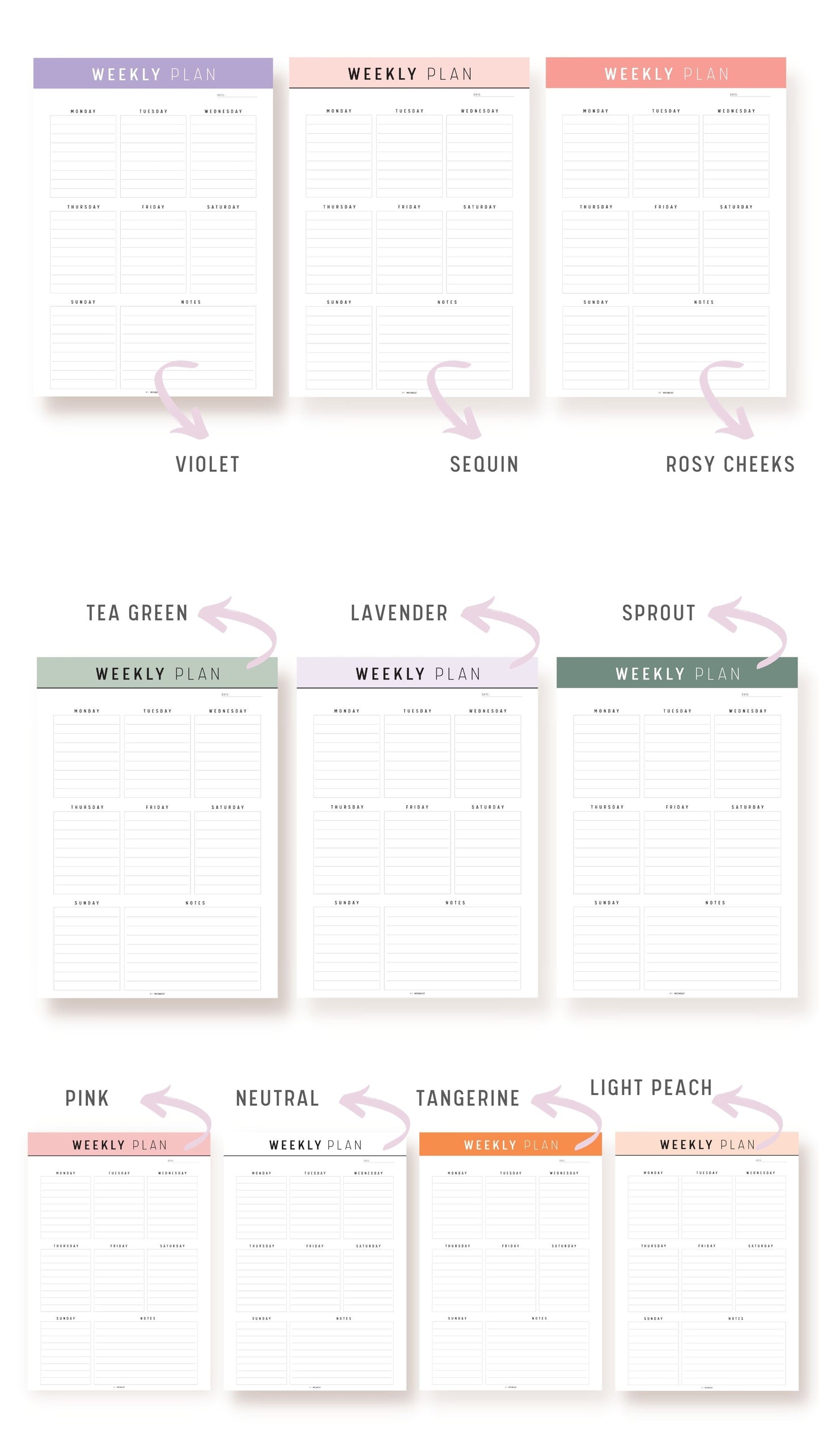 10 Colors Weekly Planner Template Printable Pdf