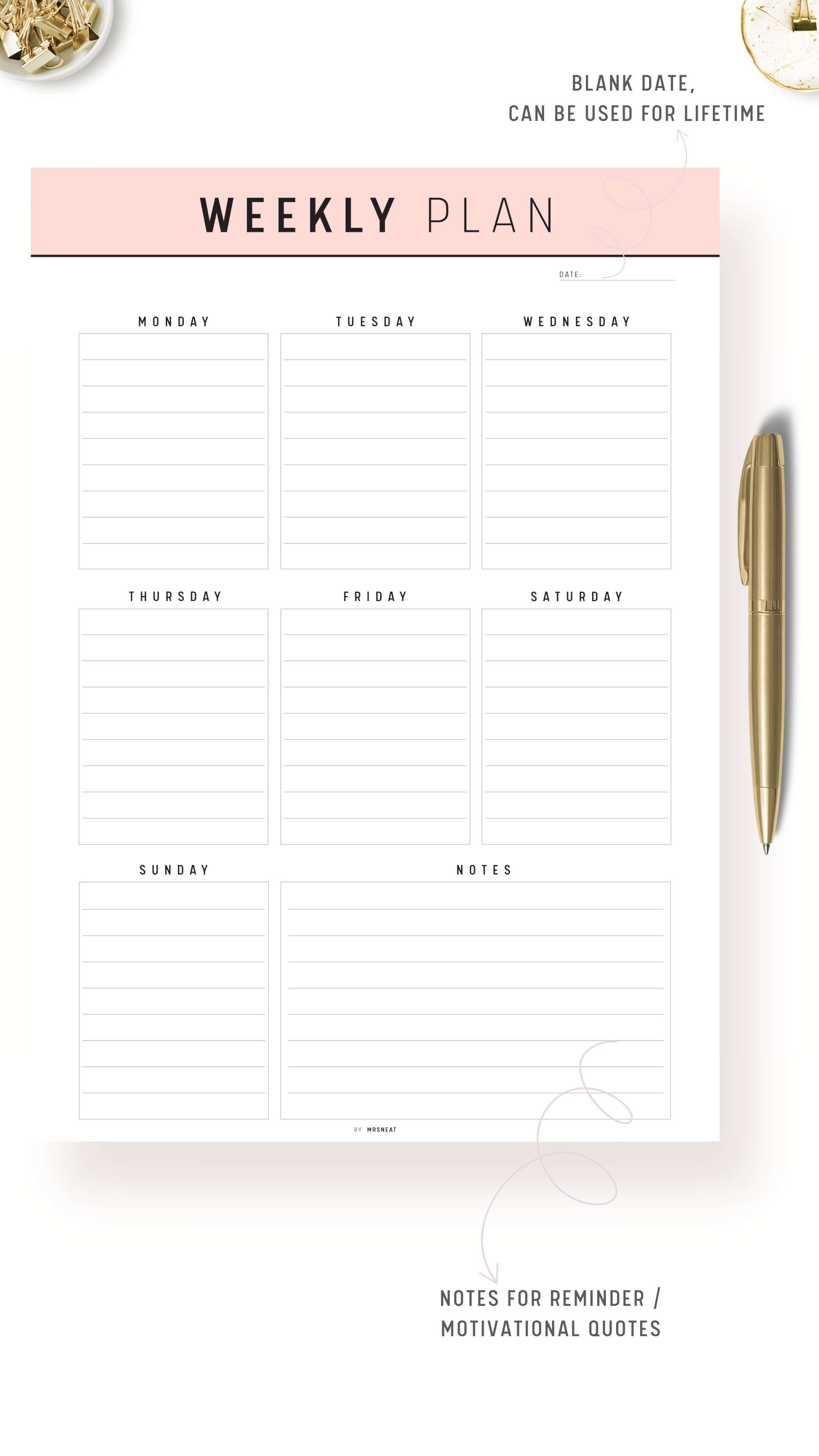 Weekly Planner Template Printable Pdf – mrsneat