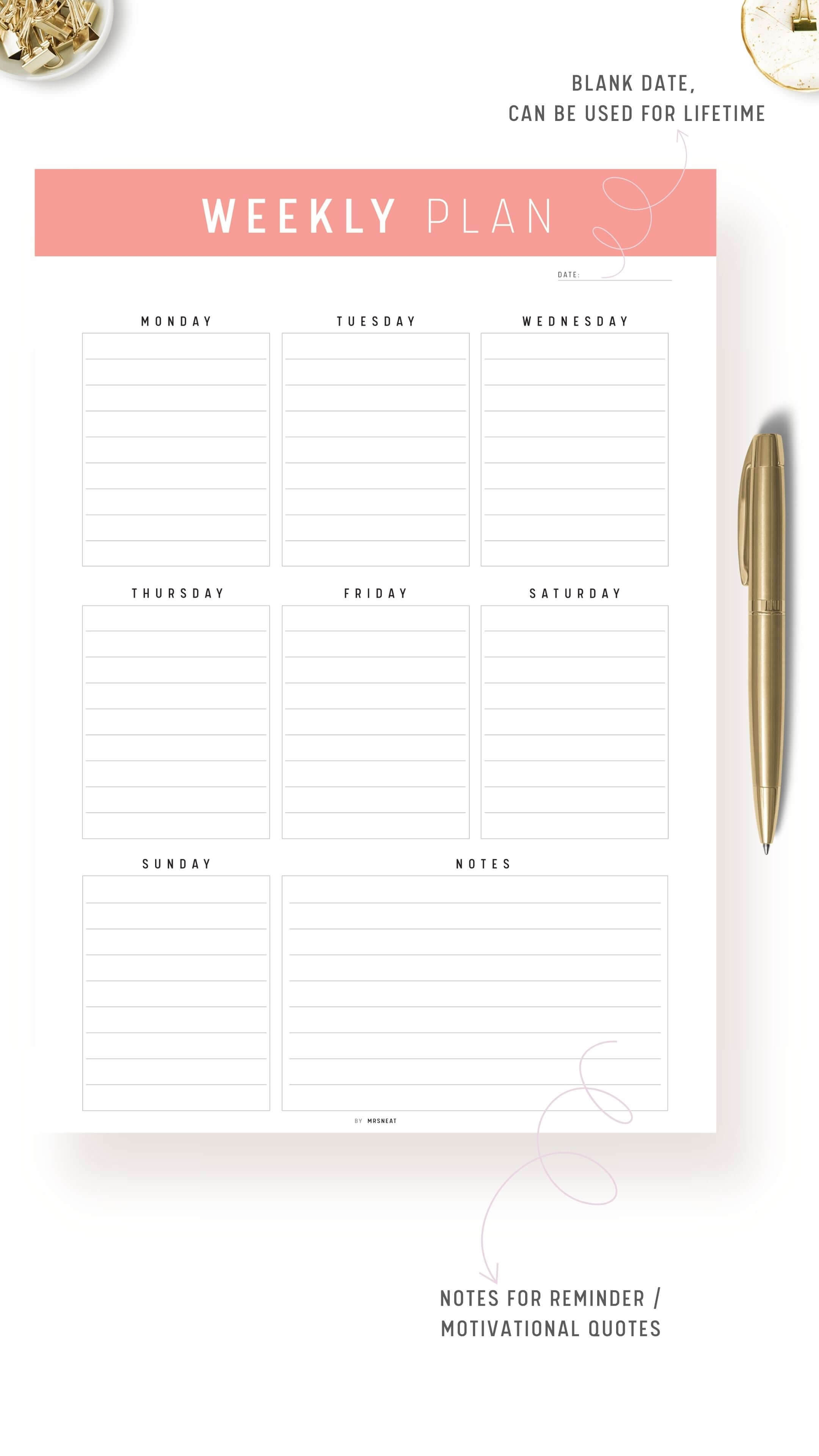 Weekly Planner Template Printable Pdf – mrsneat