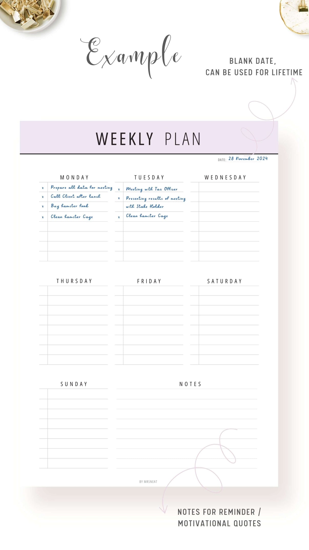 Printable Weekly Planner Template – Mrsneat