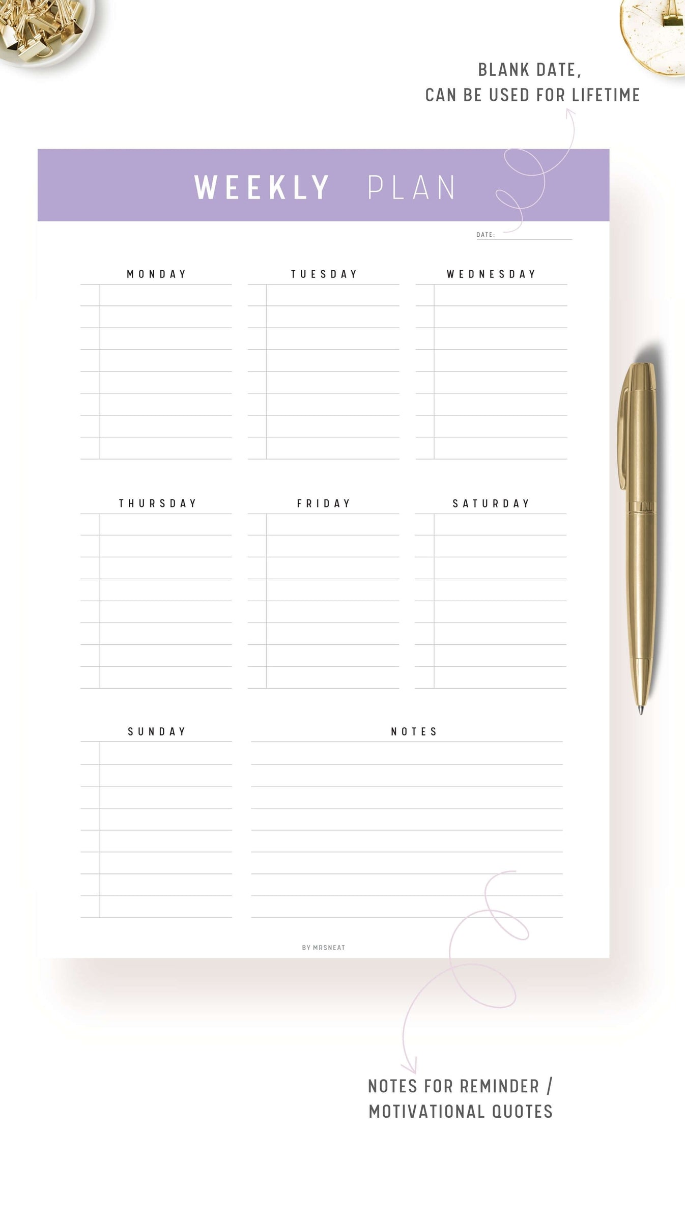 Printable Weekly Planner Template mrsneat