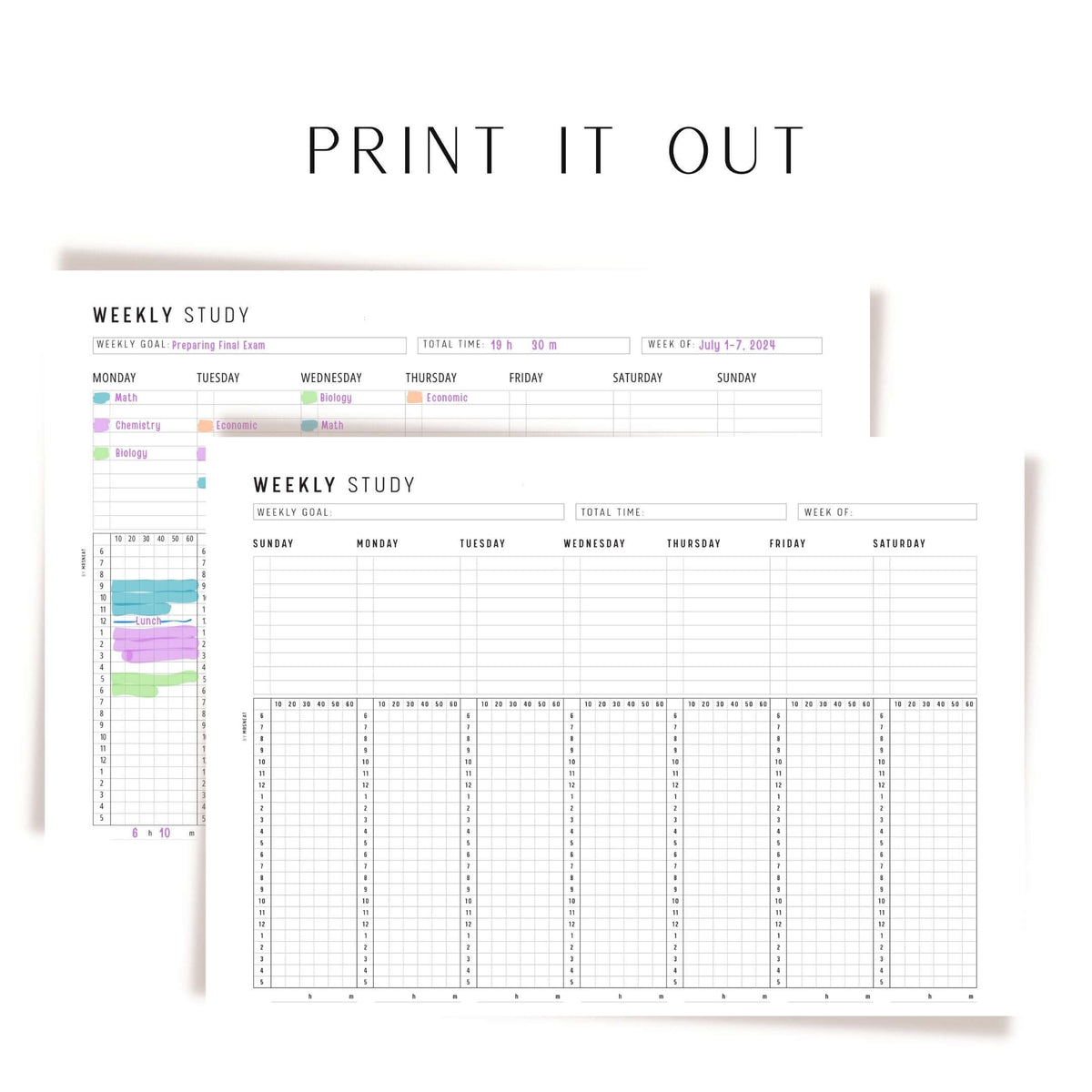 PRINTABLE Weekly Study Planner Template - M241 – mrsneat