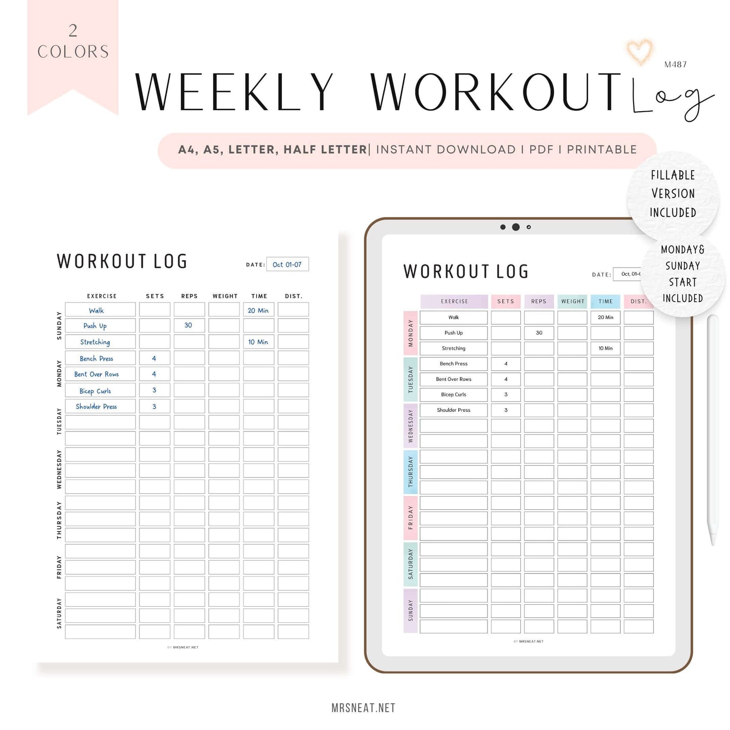 Editable Weekly Workout Log Printable