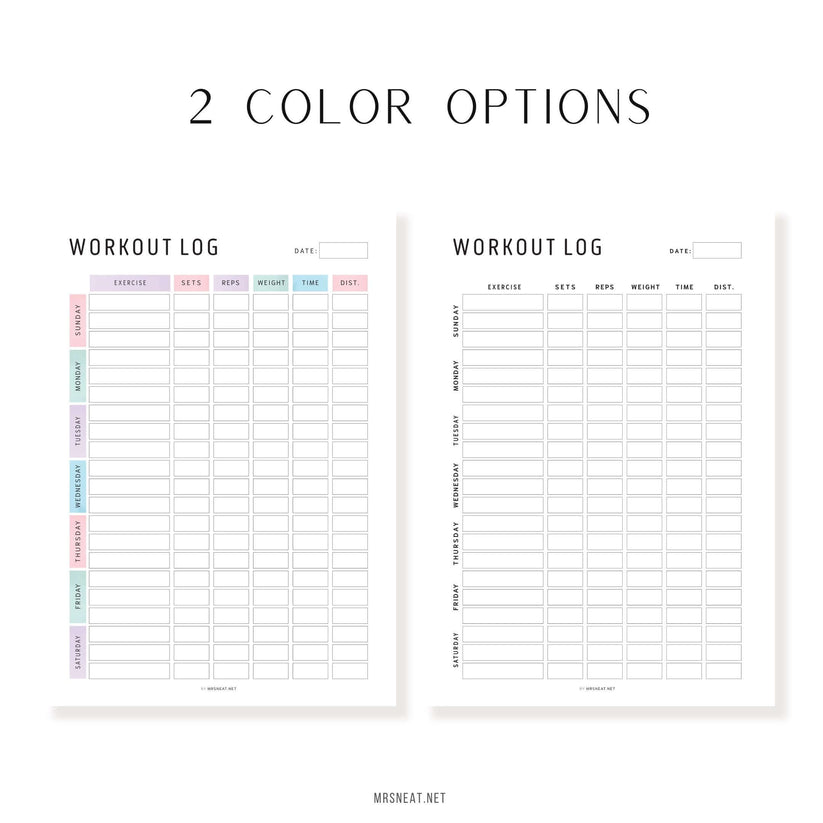 Editable Weekly Workout Log Printable - M487 – mrsneat