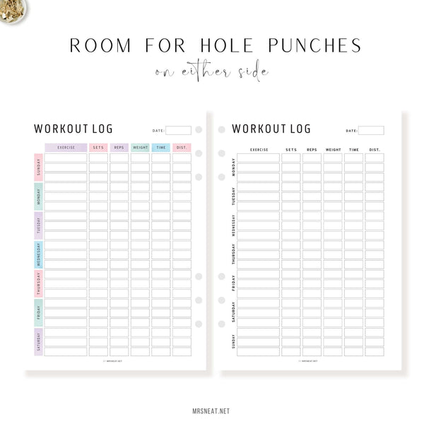 Editable Weekly Workout Log Printable - M487 – mrsneat