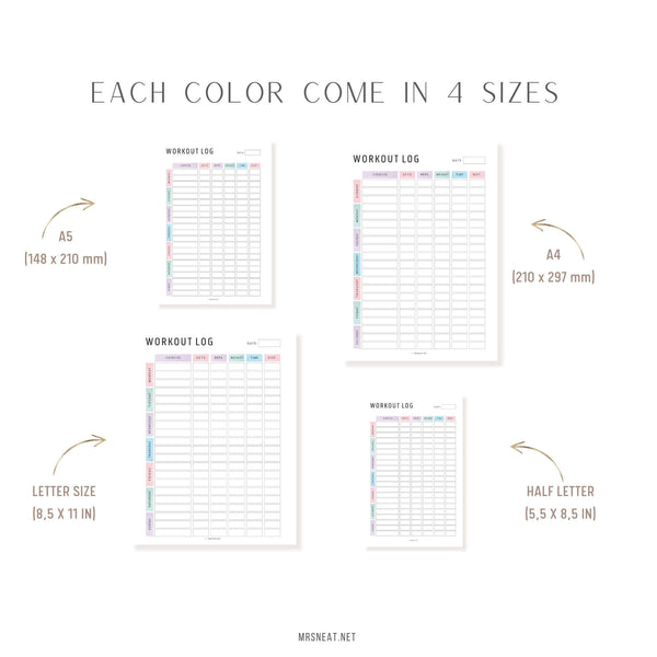 Editable Weekly Workout Log Printable - M487 – mrsneat