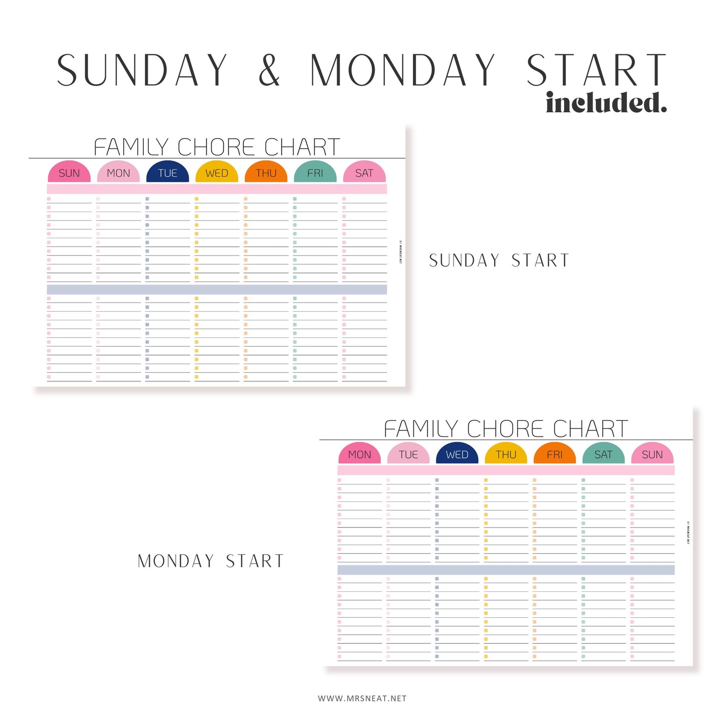 Weekly Family chore chart editable and printable PDF