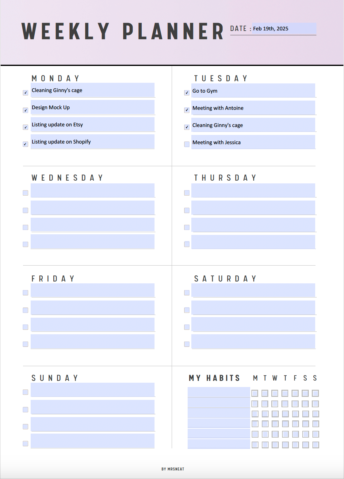 Weekly Printable Planner, Colorful Weekly Template, Weekly Schedule, Weekly Planner Sheet, Weekly Organizer, Weekly Agenda, 7 Colors, A4, A5, Digital Planner, Fillable PDF, Printable Planner