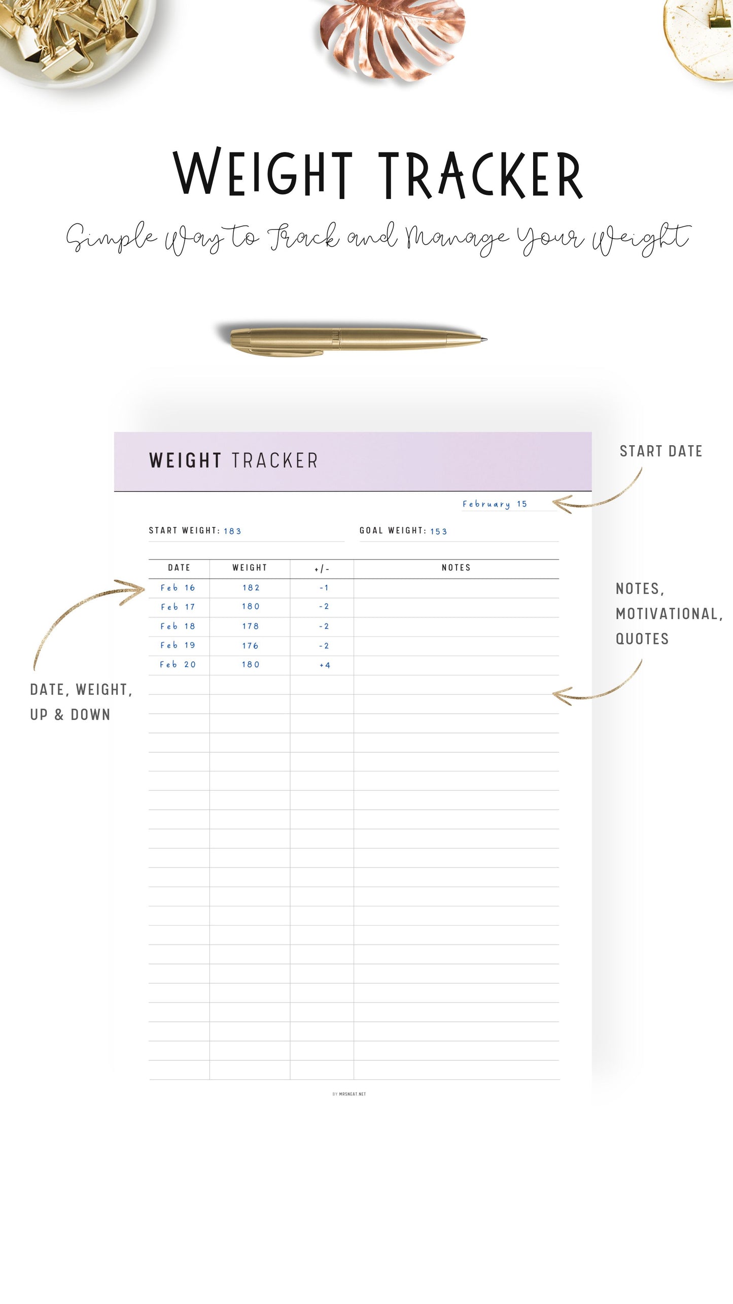 Purple Weight Loss Tracker Printable