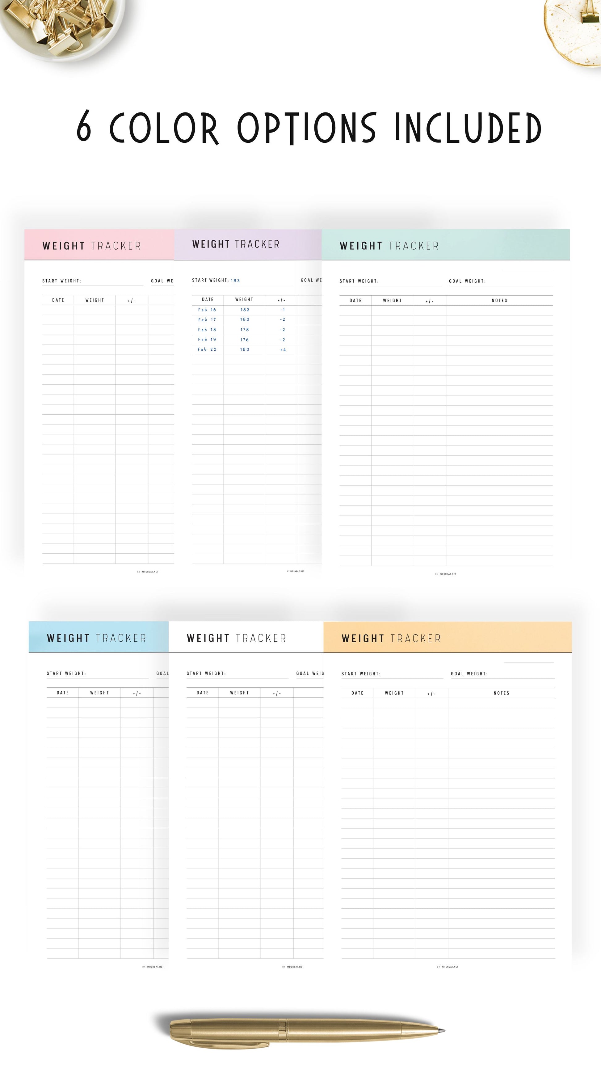 Colorful Weight Loss Tracker Printable