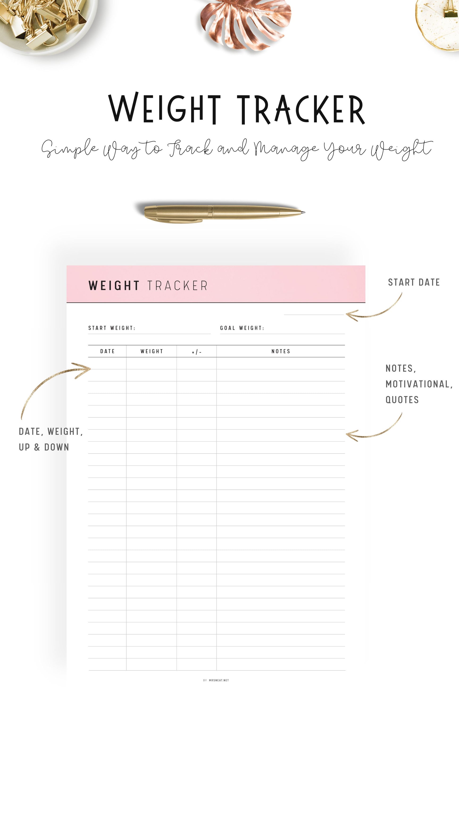 Pink Weight Loss Tracker Printable