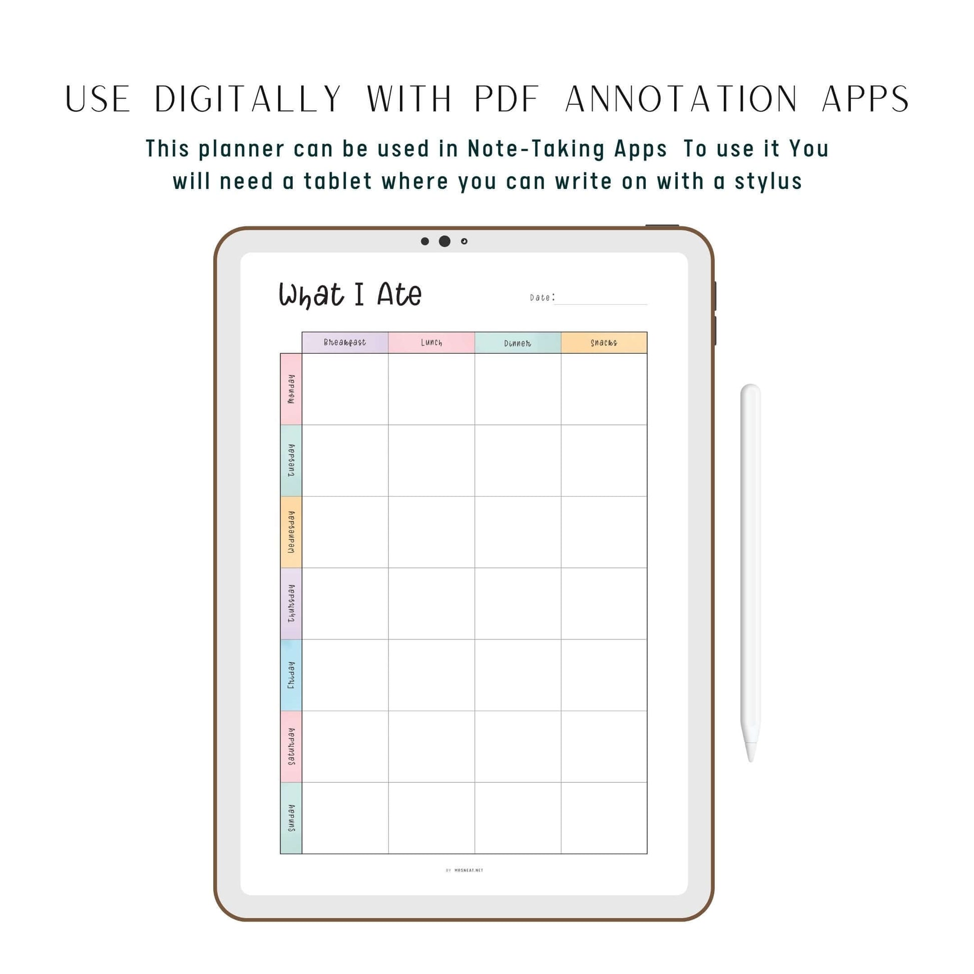 Digital What I Ate Tracker Planner PDF