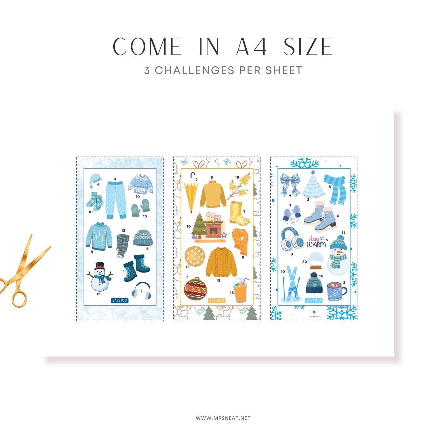 Winter Savings Challenge, A6, Printable, Colorful, Cute, 5 Challenges, Winter Theme, Total Save 500, Budget Tracker, Savings Tracker, Cash Stuffing, Tiny Mini Savings Challenge, Kawaii Savings Challenge, Low Income Savings Challenge, Low income budget tracker, Printable, Digital Download, 4 versions, EURO USD POUND BLANK
