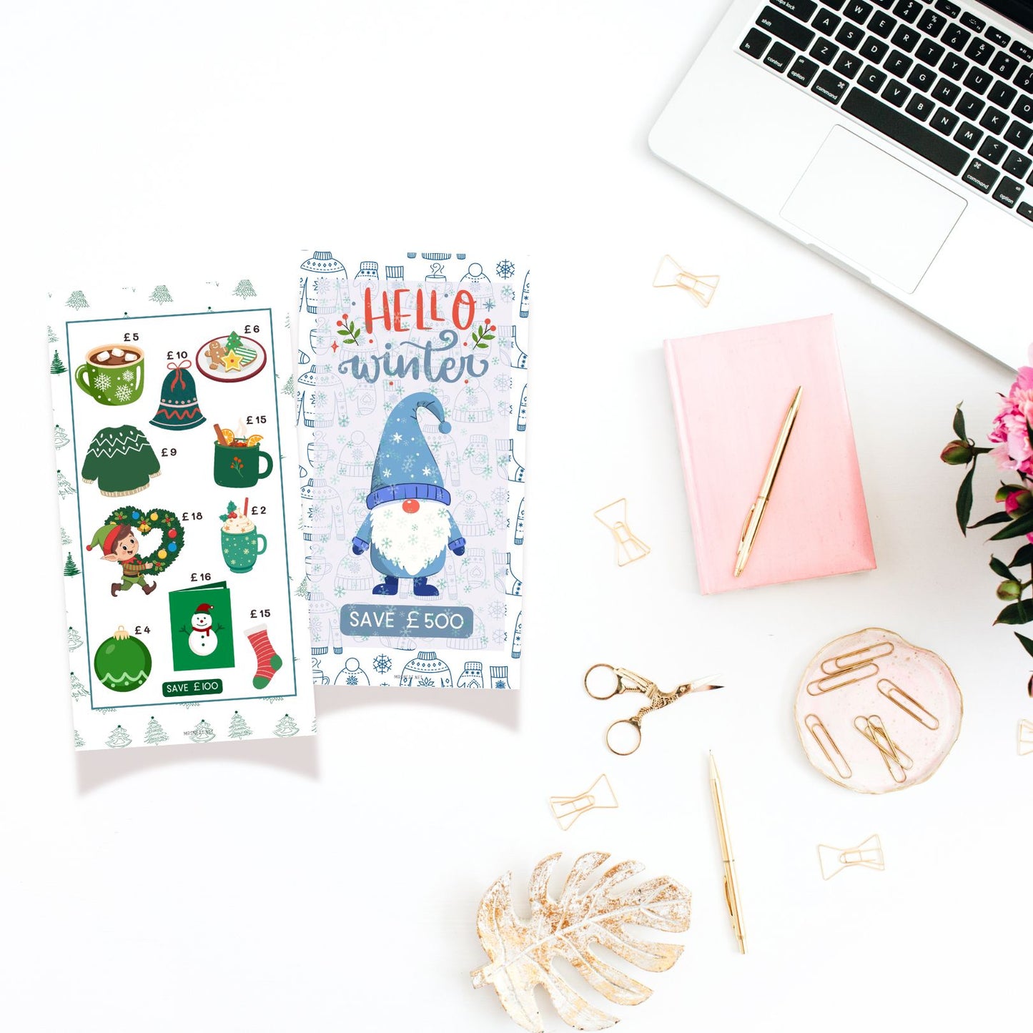 Winter Savings Challenge, A6, Printable, Colorful, Cute, 5 Challenges, Winter Theme, Total Save 500, Budget Tracker, Savings Tracker, Cash Stuffing, Tiny Mini Savings Challenge, Kawaii Savings Challenge, Low Income Savings Challenge, Low income budget tracker, Printable, Digital Download, 4 versions, EURO USD POUND BLANK