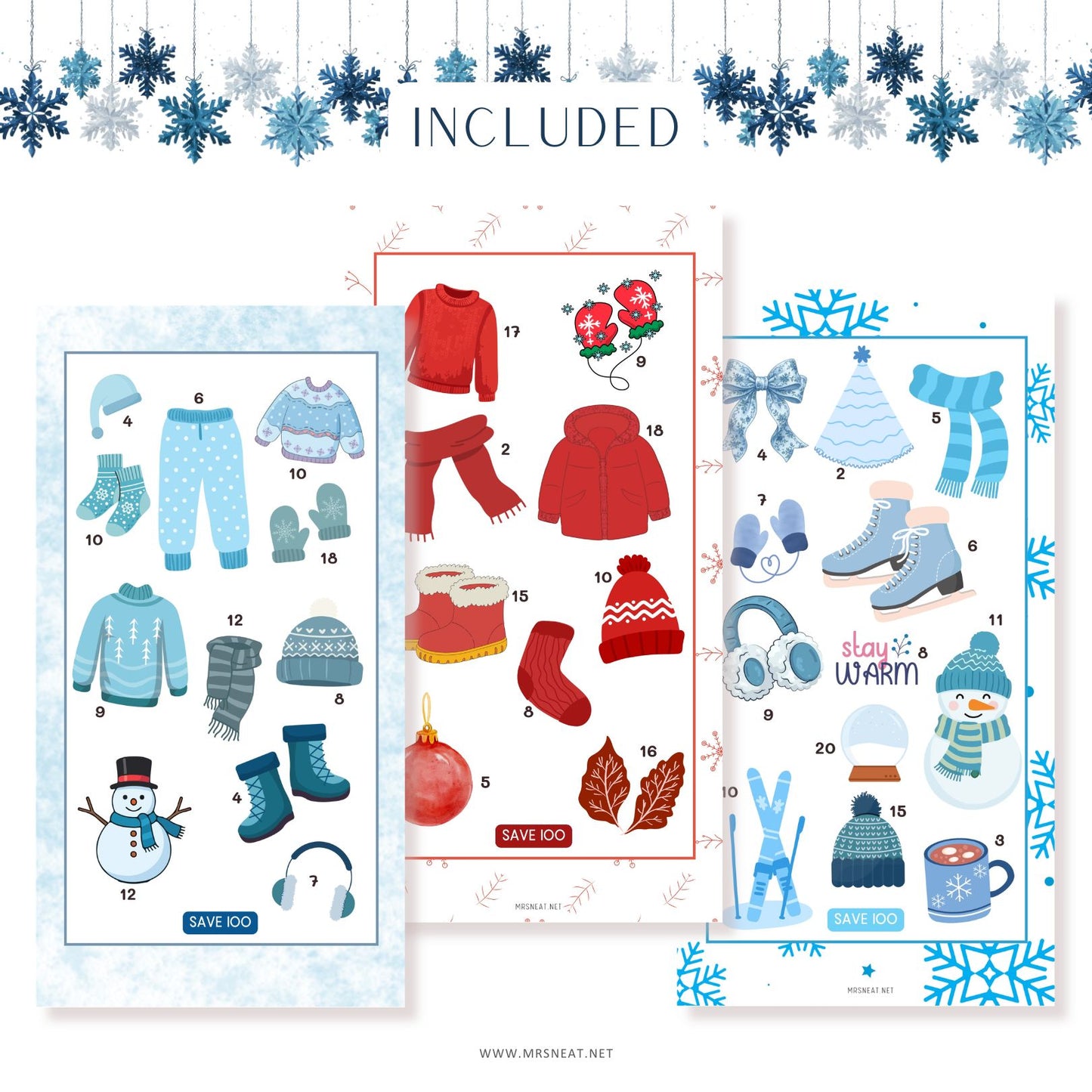 Winter Savings Challenge, A6, Printable, Colorful, Cute, 5 Challenges, Winter Theme, Total Save 500, Budget Tracker, Savings Tracker, Cash Stuffing, Tiny Mini Savings Challenge, Kawaii Savings Challenge, Low Income Savings Challenge, Low income budget tracker, Printable, Digital Download