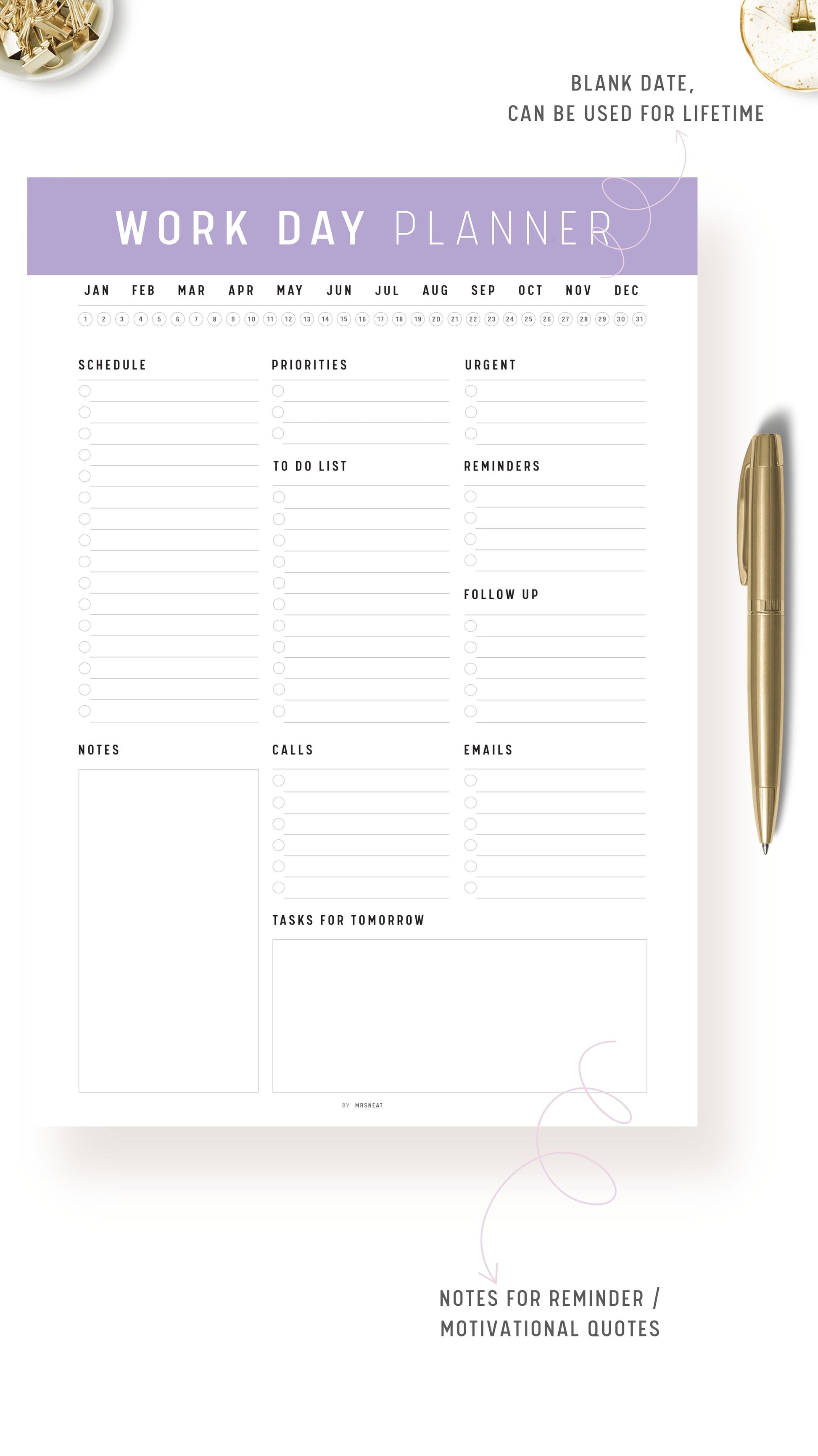 Printable Work Day Planner Template
