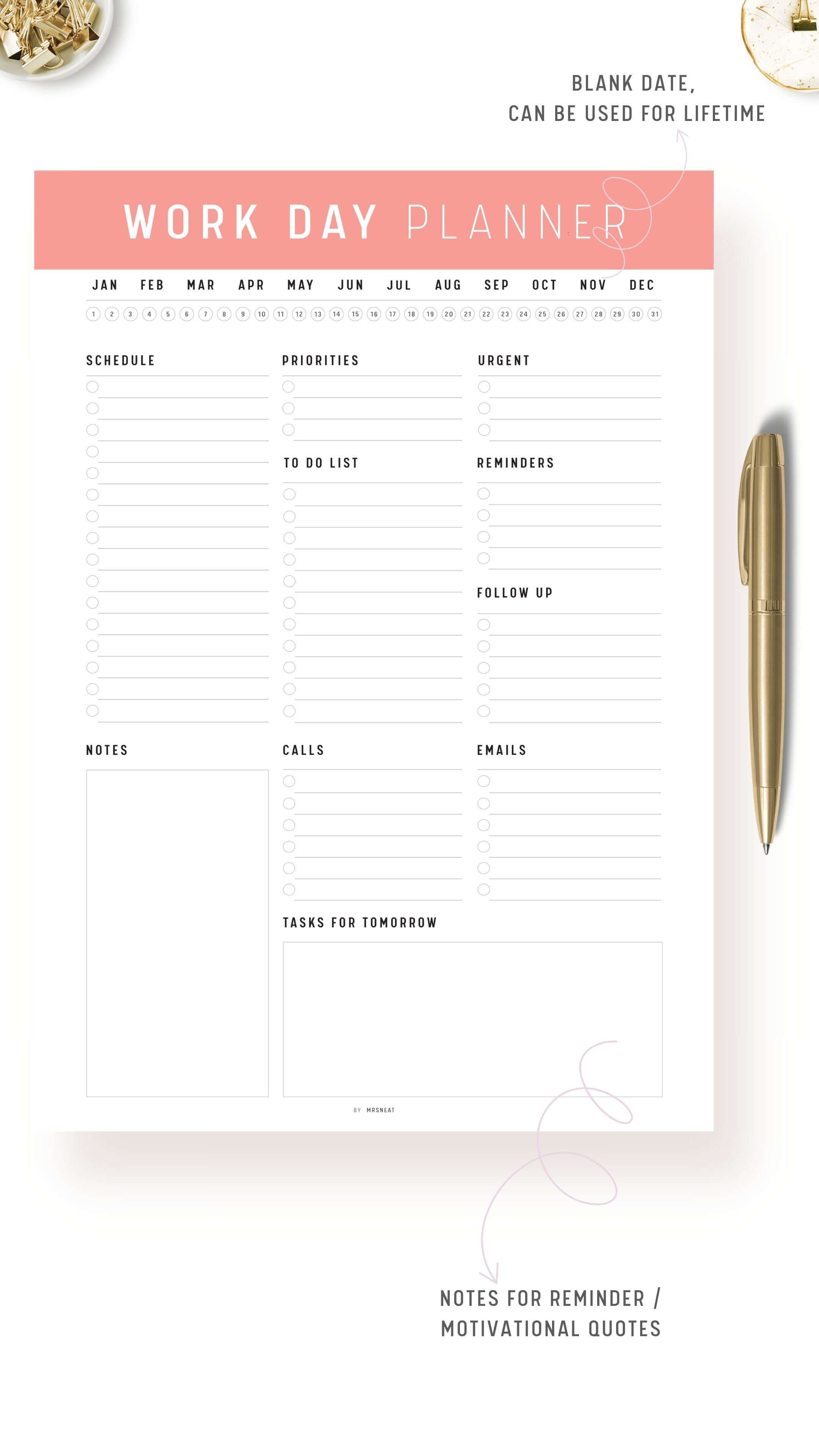 Printable Work Day Planner Template – mrsneat