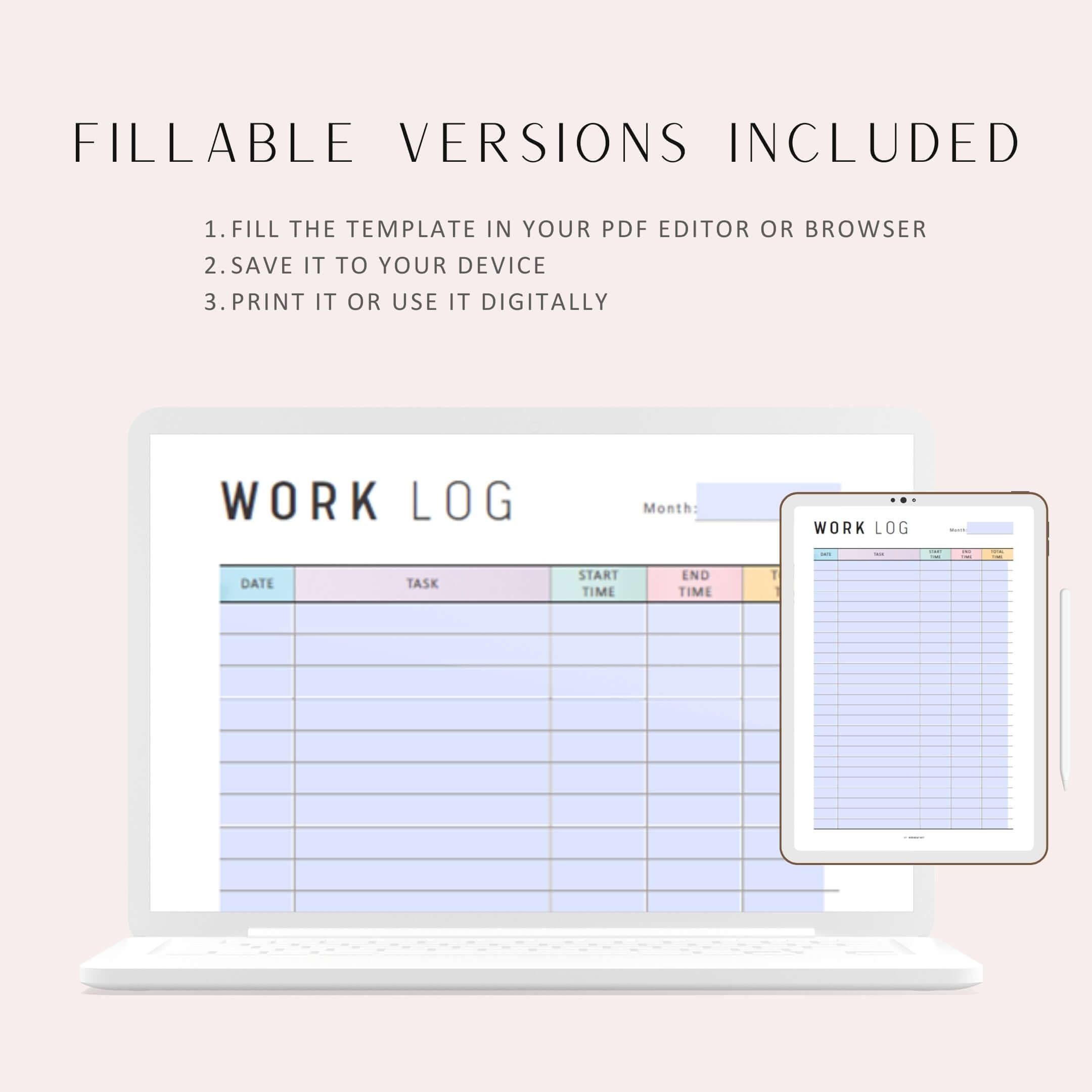 Printable Work Log Template – mrsneat