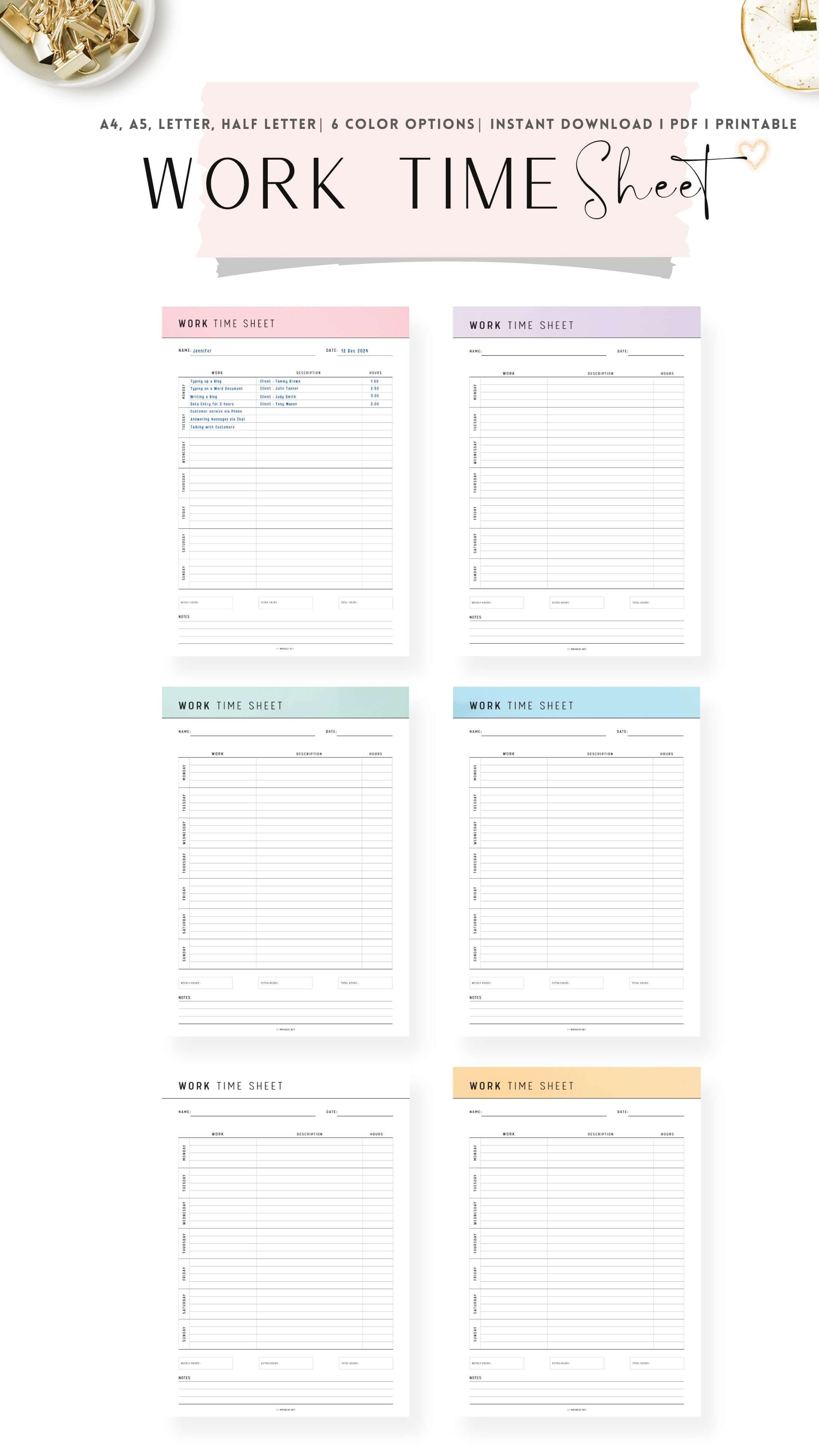 Printable Work Time Sheet Template Mrsneat