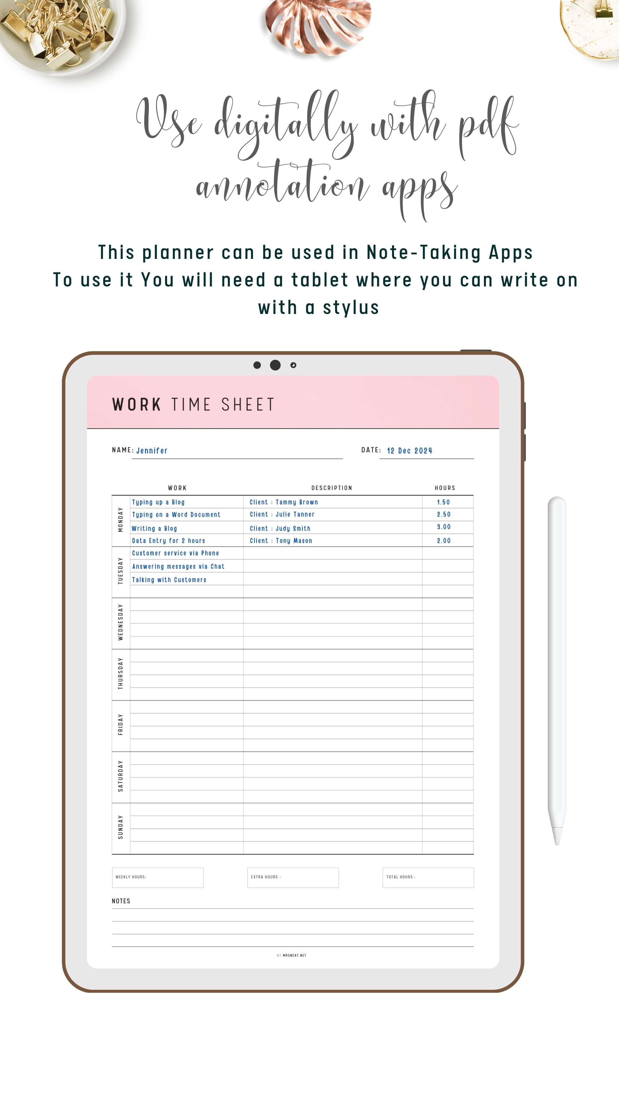 Printable Work Time Sheet Template Mrsneat