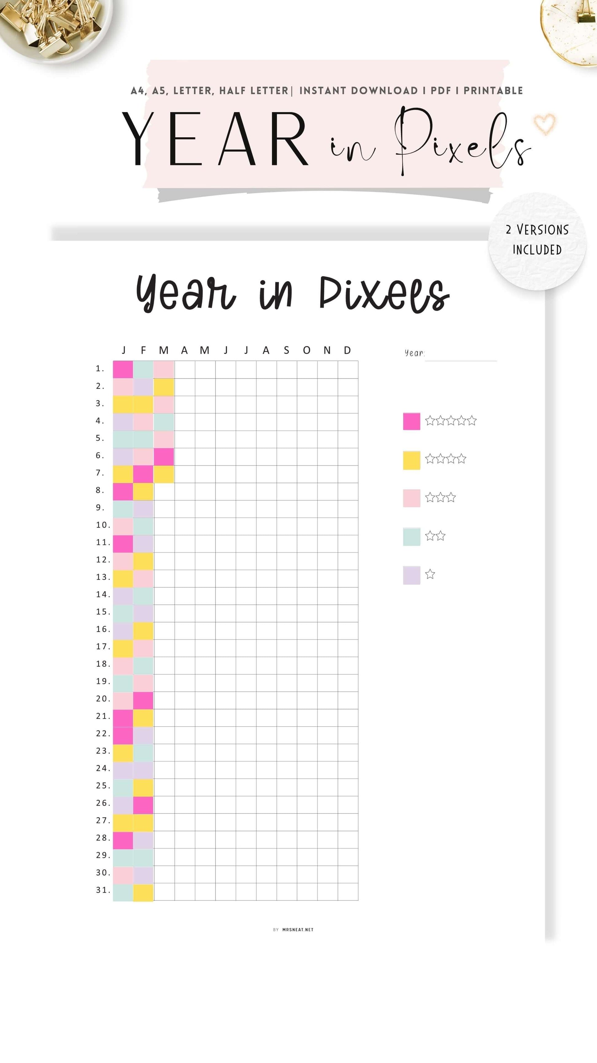 Year in Pixels Printable PDF