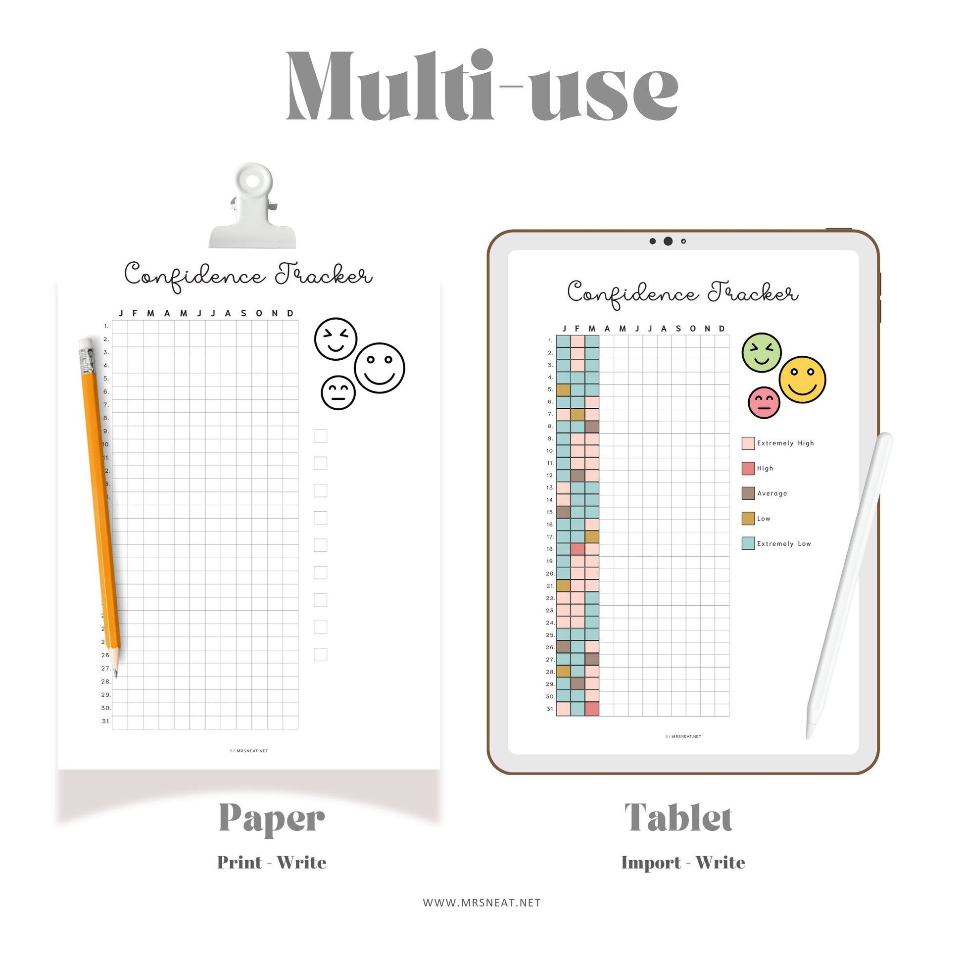 Confidence Tracker, PRINTABLE Journal Page, Planner Page, Track Confidence,  Self Esteem Tracker, Wellness Journal, Rate My Day, 2 Versions, Printable Planner, A4, A5, Letter, Half Letter, PDF, Digital Planner