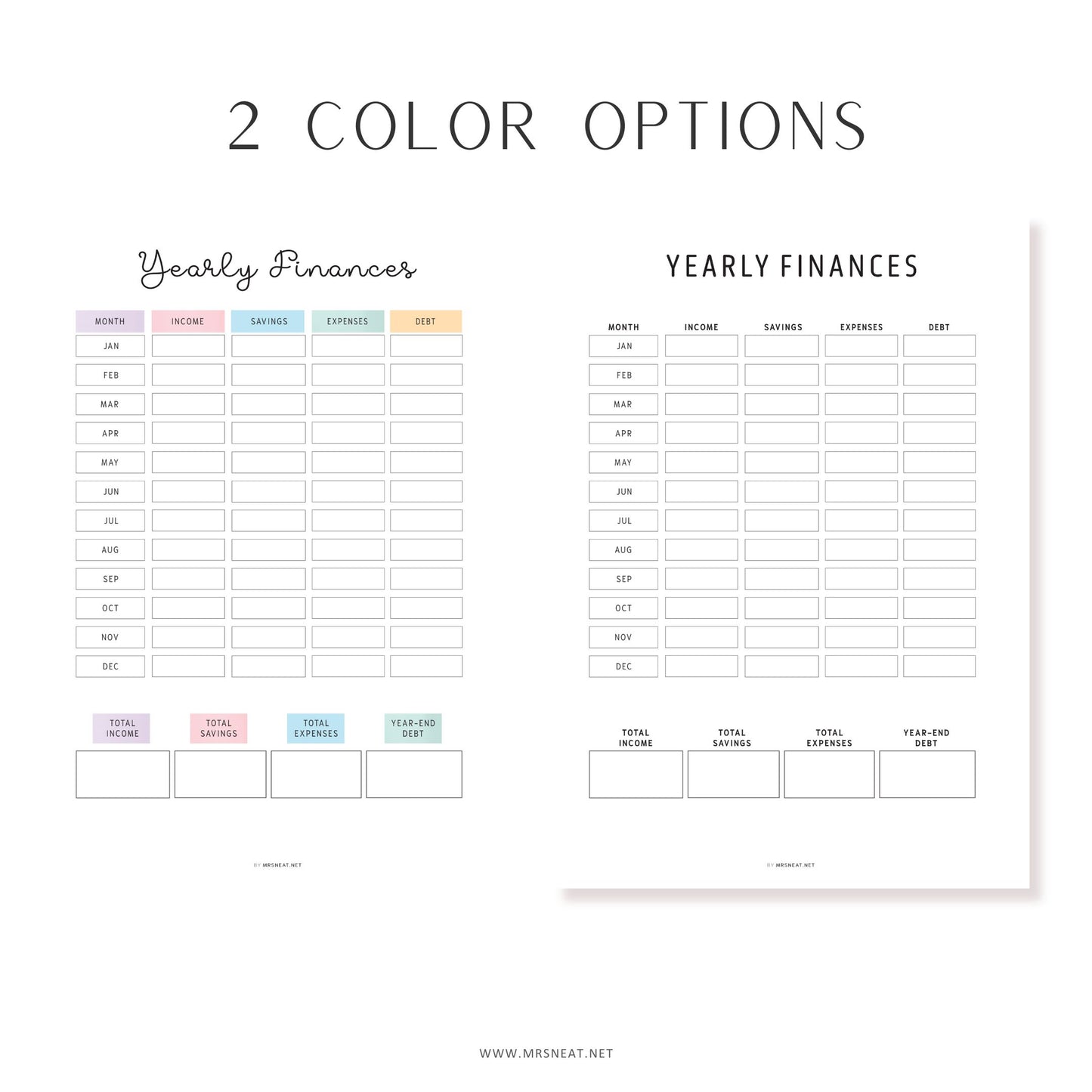 Yearly Finances Planner Printable, 2 colors, Fillable version included, A4, A5, Letter, Half Letter, Printable Planner, Digital Planner, Year at a glance