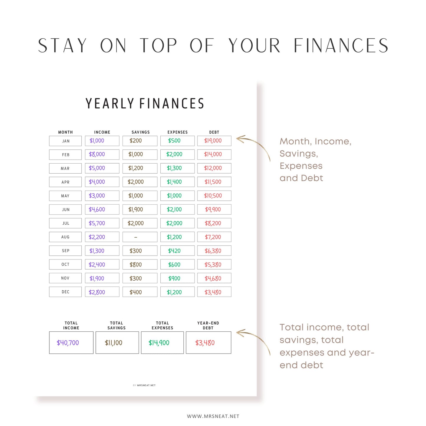 Yearly Finances Planner Printable, 2 colors, Fillable version included, A4, A5, Letter, Half Letter, Printable Planner, Digital Planner, Year at a glance