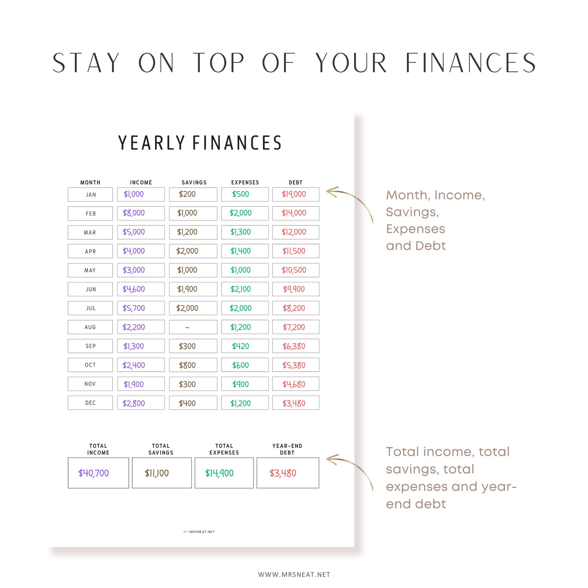 Yearly Finances Planner Printable, 2 colors, Fillable version included, A4, A5, Letter, Half Letter, Printable Planner, Digital Planner, Year at a glance