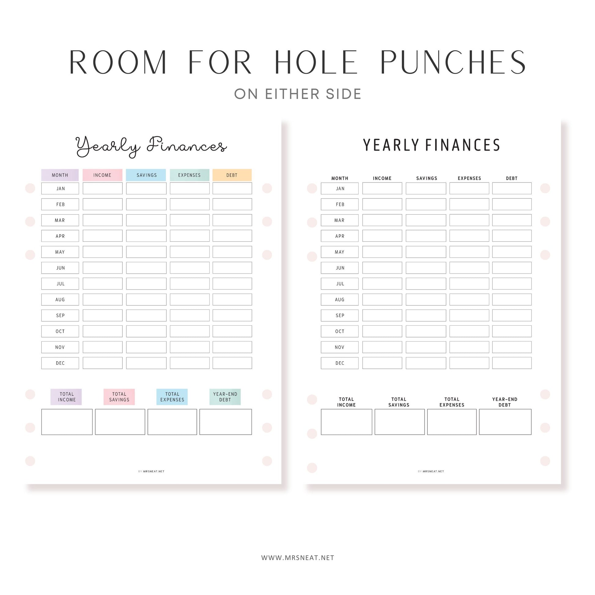 Yearly Finances Planner Printable, 2 colors, Fillable version included, A4, A5, Letter, Half Letter, Printable Planner, Digital Planner, Year at a glance