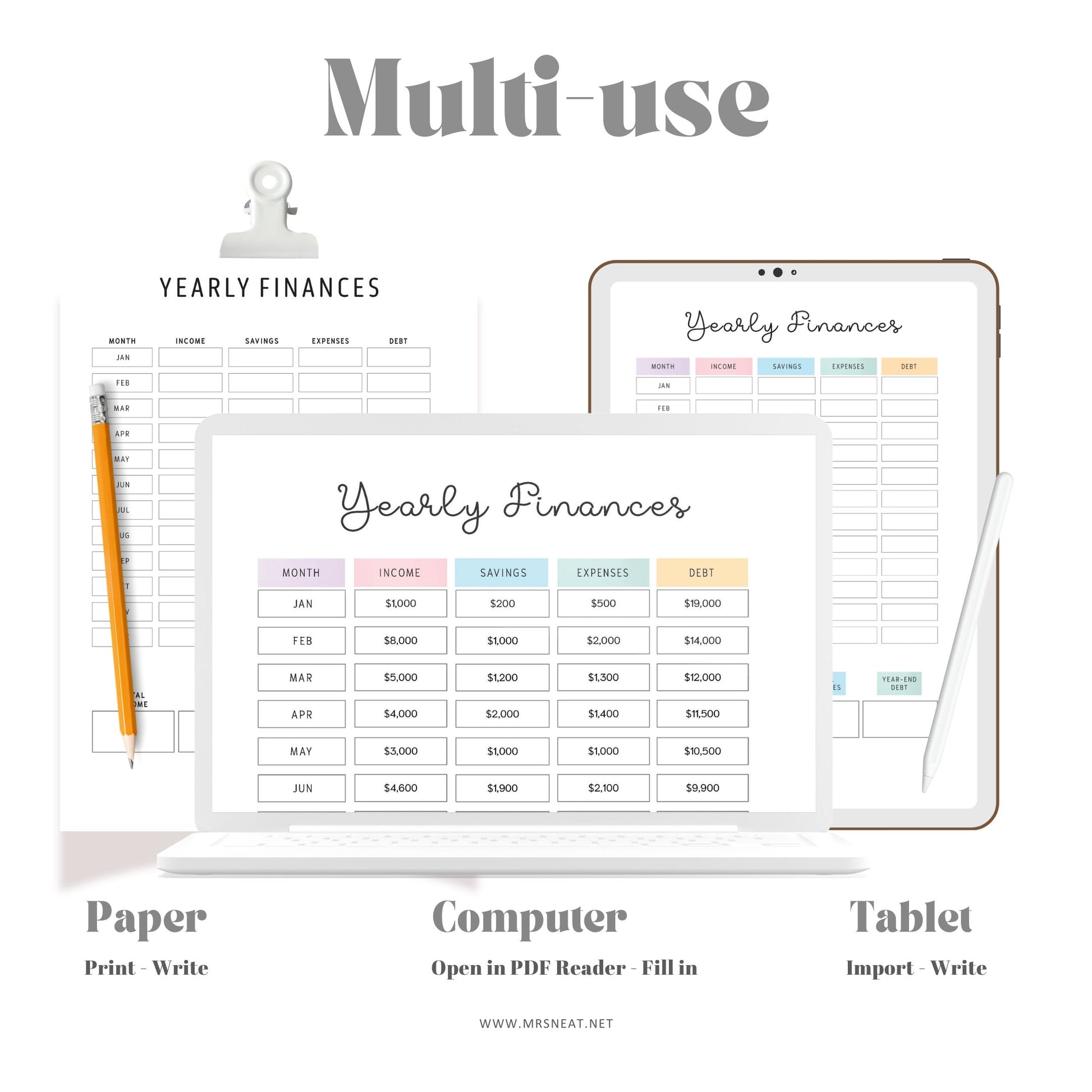 Yearly Finances Planner Printable, 2 colors, Fillable version included, A4, A5, Letter, Half Letter, Printable Planner, Digital Planner, Year at a glance