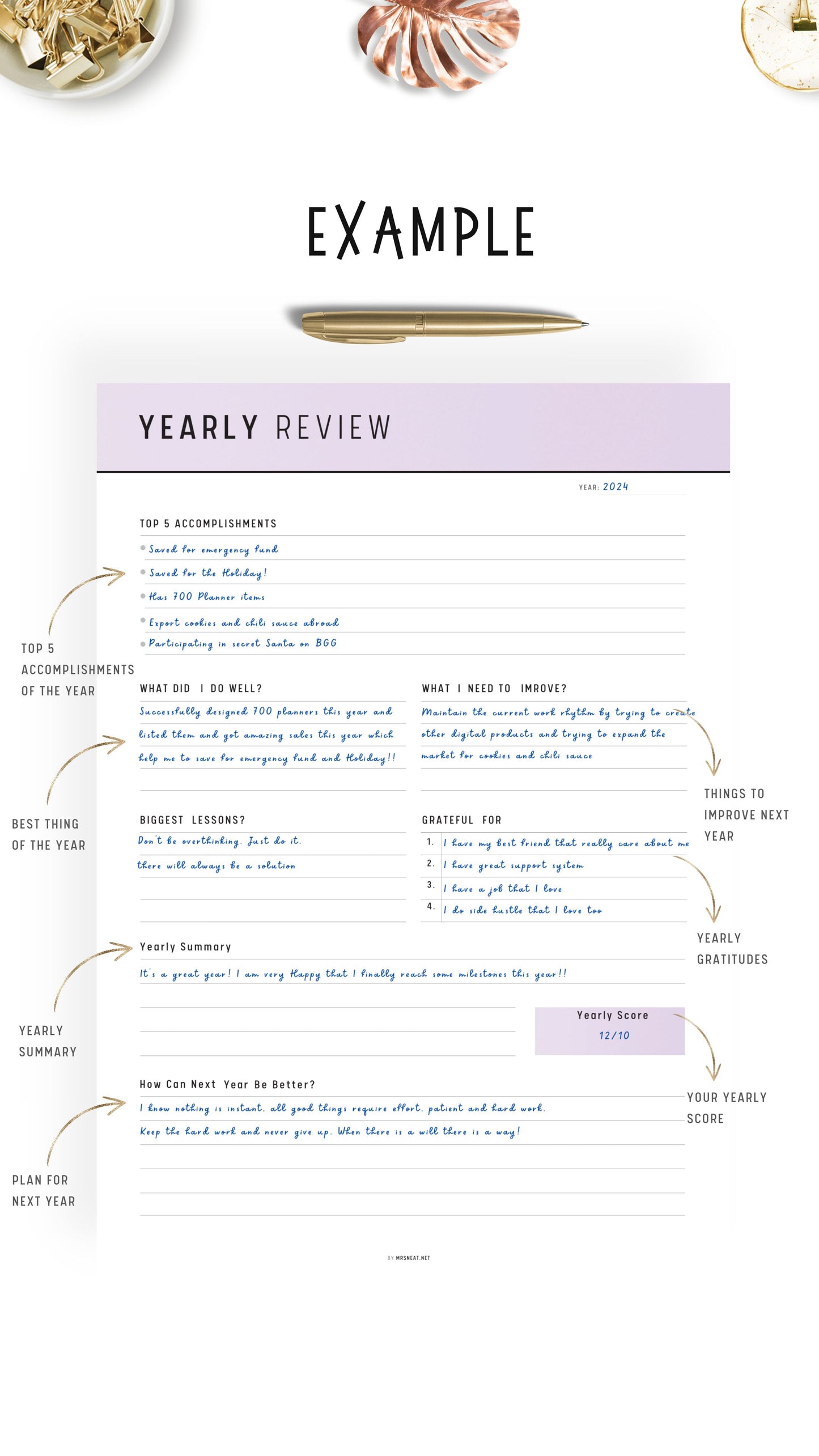 Example Yearly Review Template Printable