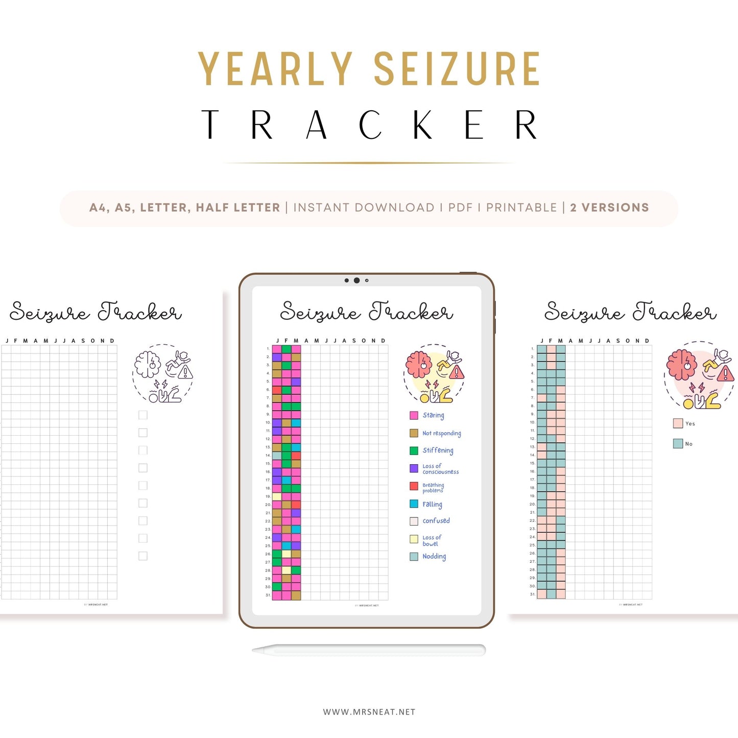 Seizure Tracker, PRINTABLE Journal Page, Medical Tracker, Track Seizures,  Health Tracker, Health Journal, Health Log, Planner Page, A4, A5, Letter, Half Letter, 2 Versions, Digital Planner, Printable Planner