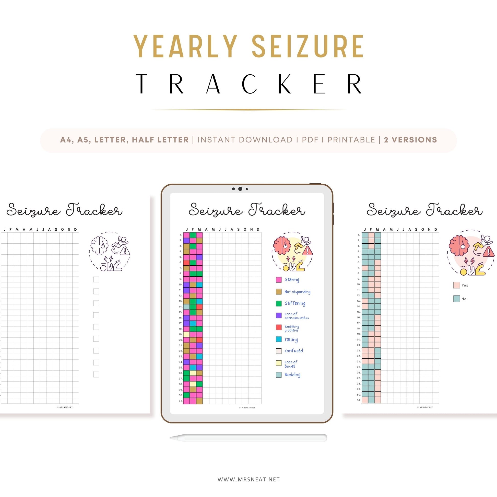 Seizure Tracker, PRINTABLE Journal Page, Medical Tracker, Track Seizures,  Health Tracker, Health Journal, Health Log, Planner Page, A4, A5, Letter, Half Letter, 2 Versions, Digital Planner, Printable Planner