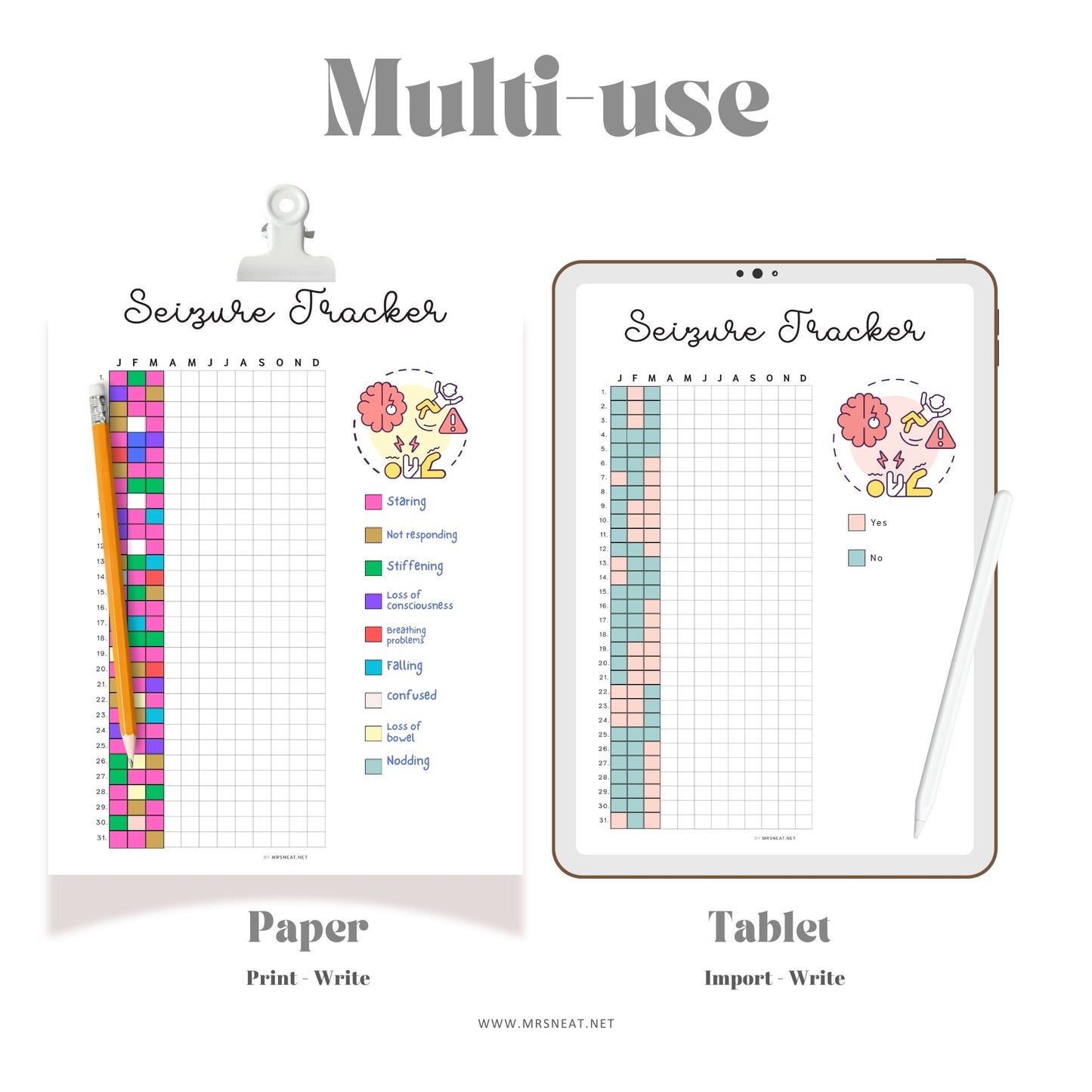 Seizure Tracker, PRINTABLE Journal Page, Medical Tracker, Track Seizures,  Health Tracker, Health Journal, Health Log, Planner Page, A4, A5, Letter, Half Letter, 2 Versions, Digital Planner, Printable Planner