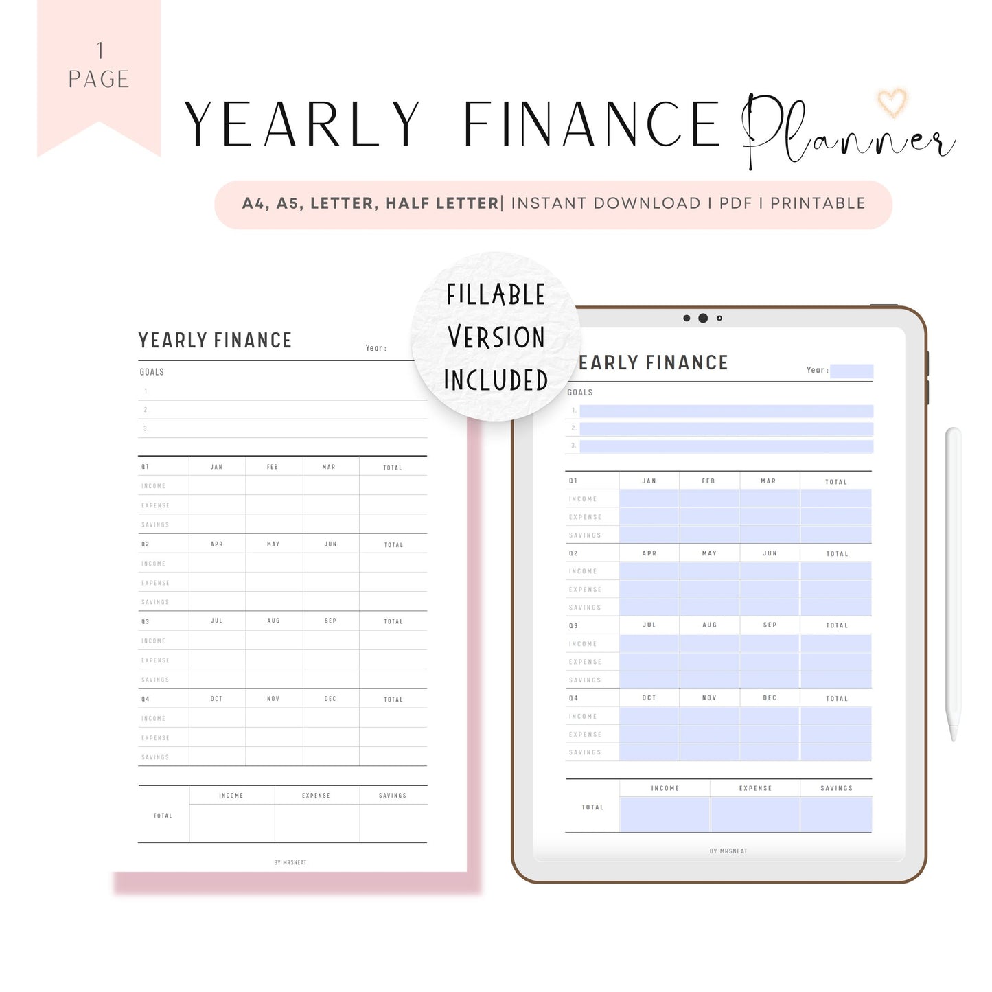 Yearly Financial Planner, Yearly Financial Goals, Quarterly Finance, Finance at a glance, New Year Financial Goals, Financial Goal Planner