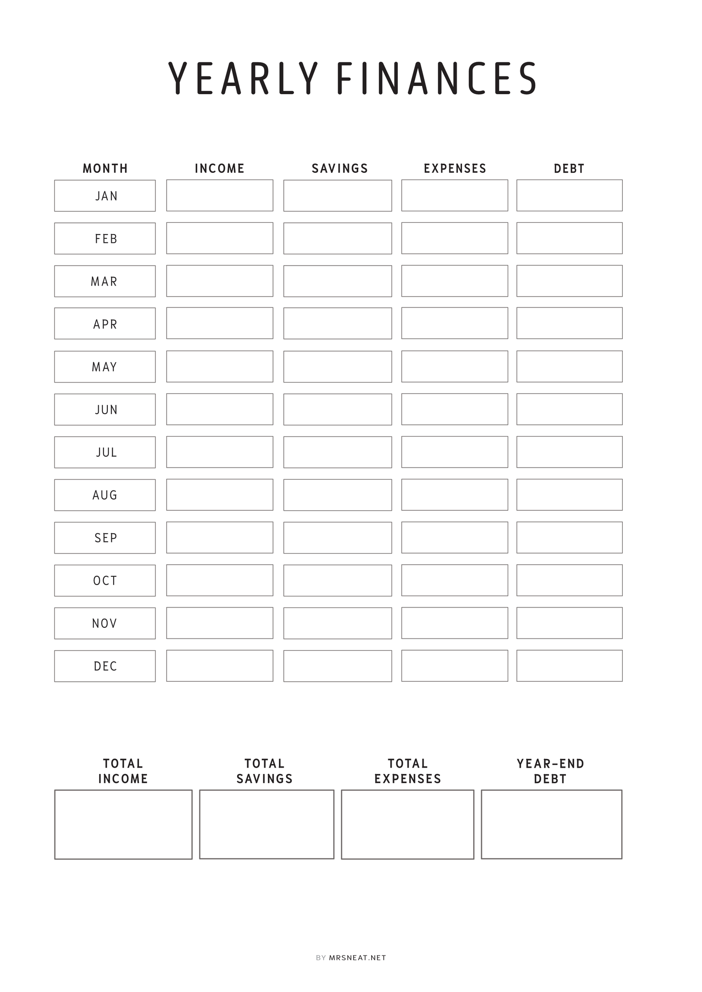 Yearly Finances Planner Printable, 2 colors, Fillable version included, A4, A5, Letter, Half Letter, Printable Planner, Digital Planner, Year at a glance