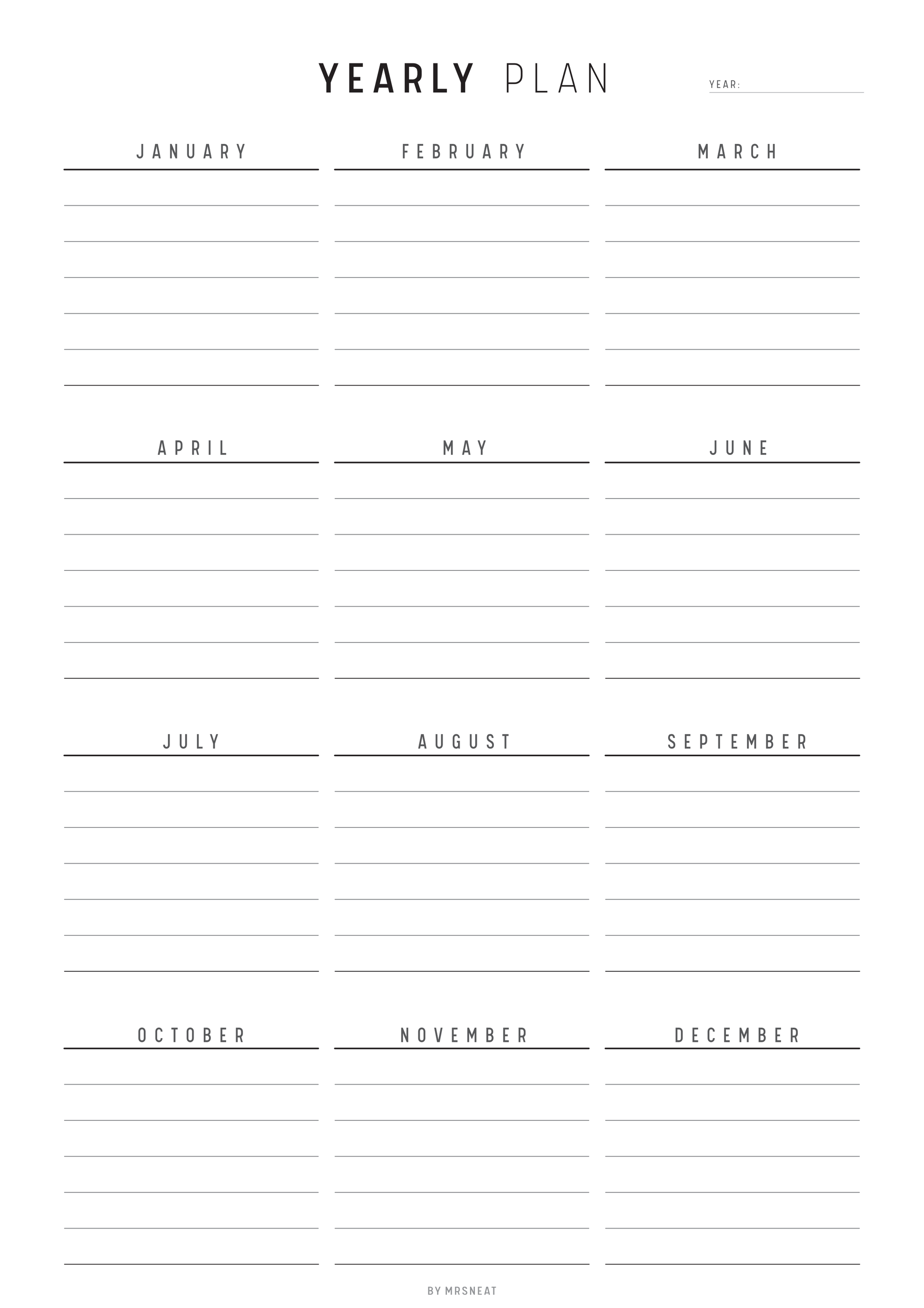 Yearly plan calendar with months listed from January to December.