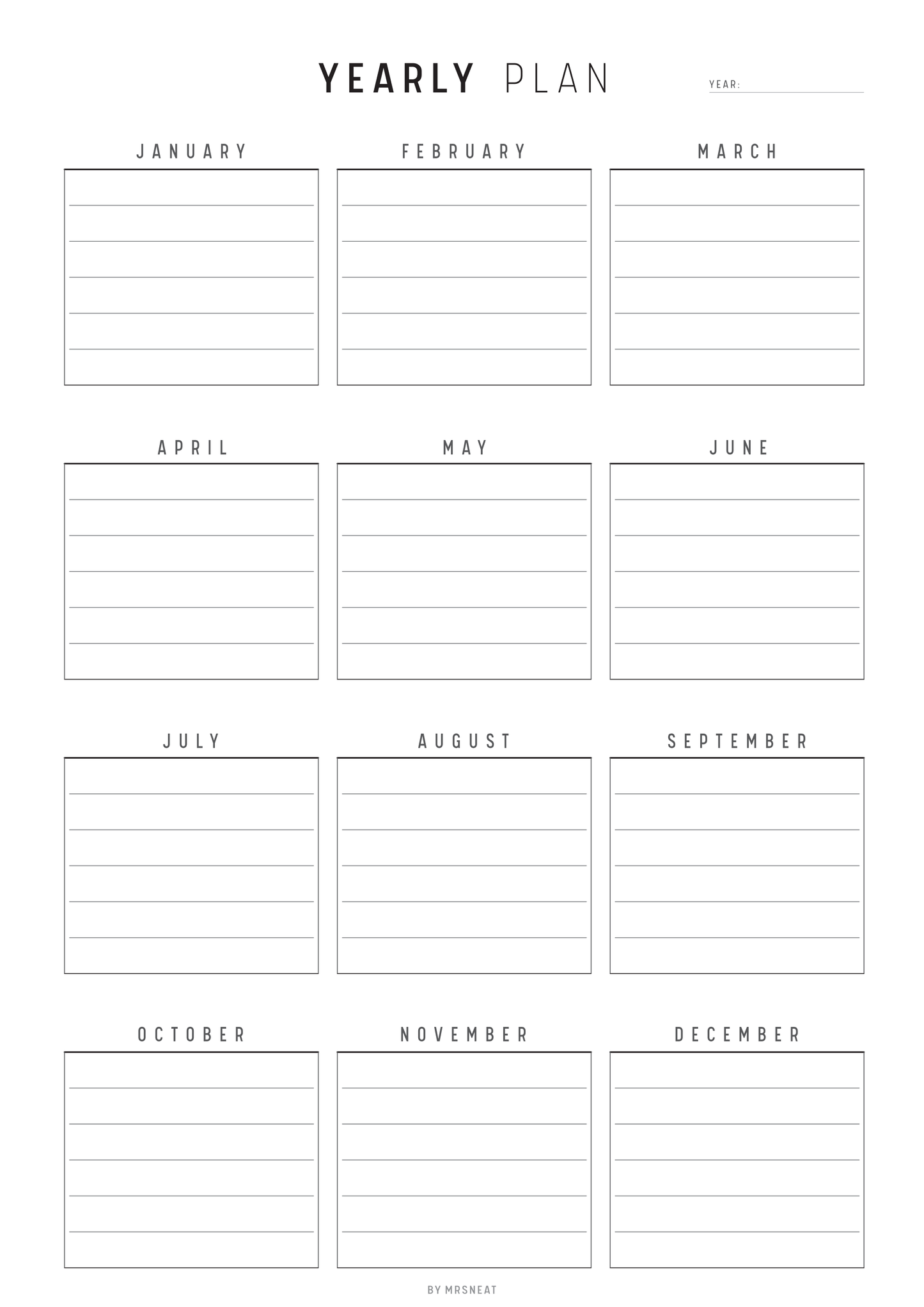 Yearly plan calendar with months listed from January to December.