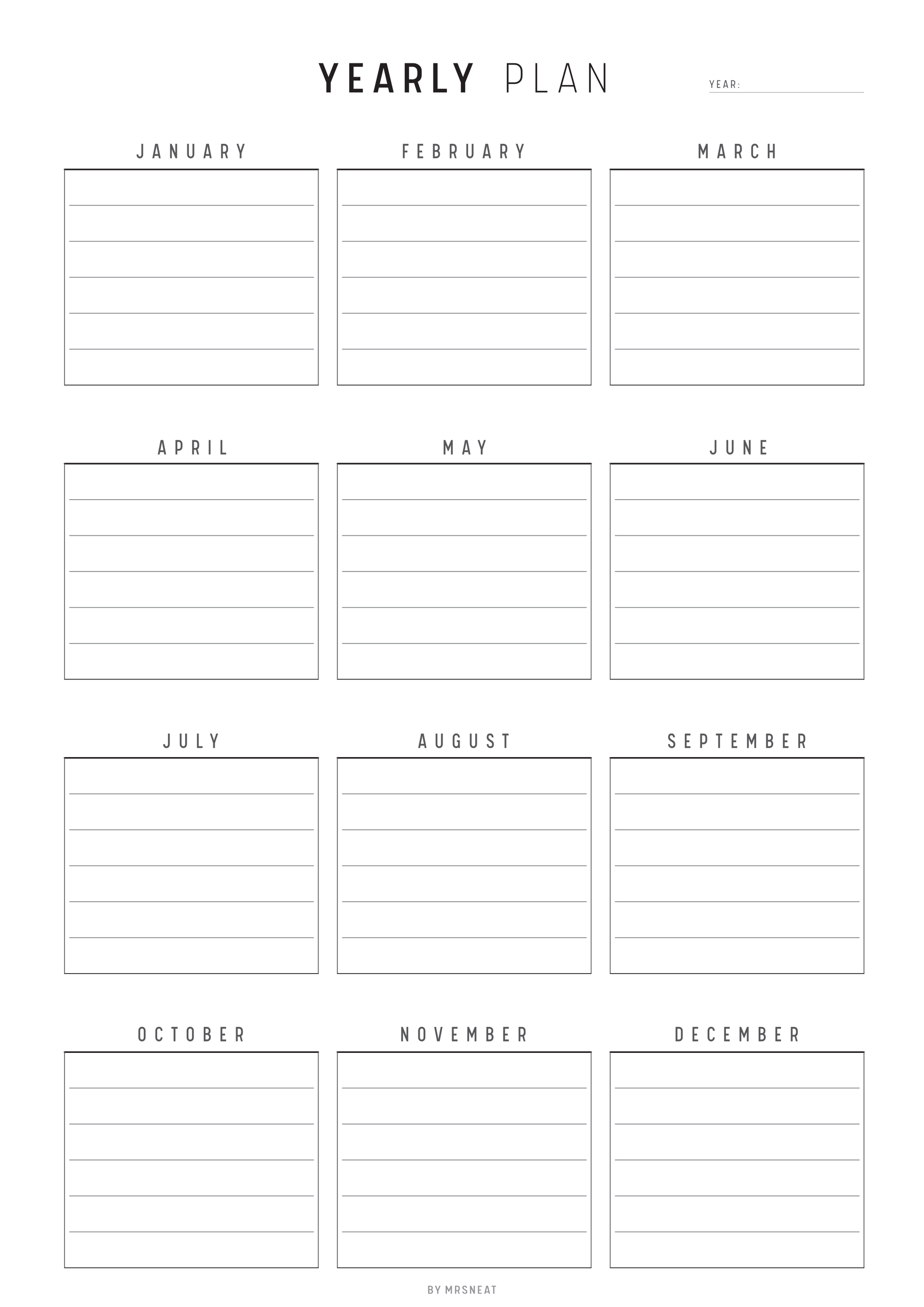 Yearly plan calendar with months listed from January to December.