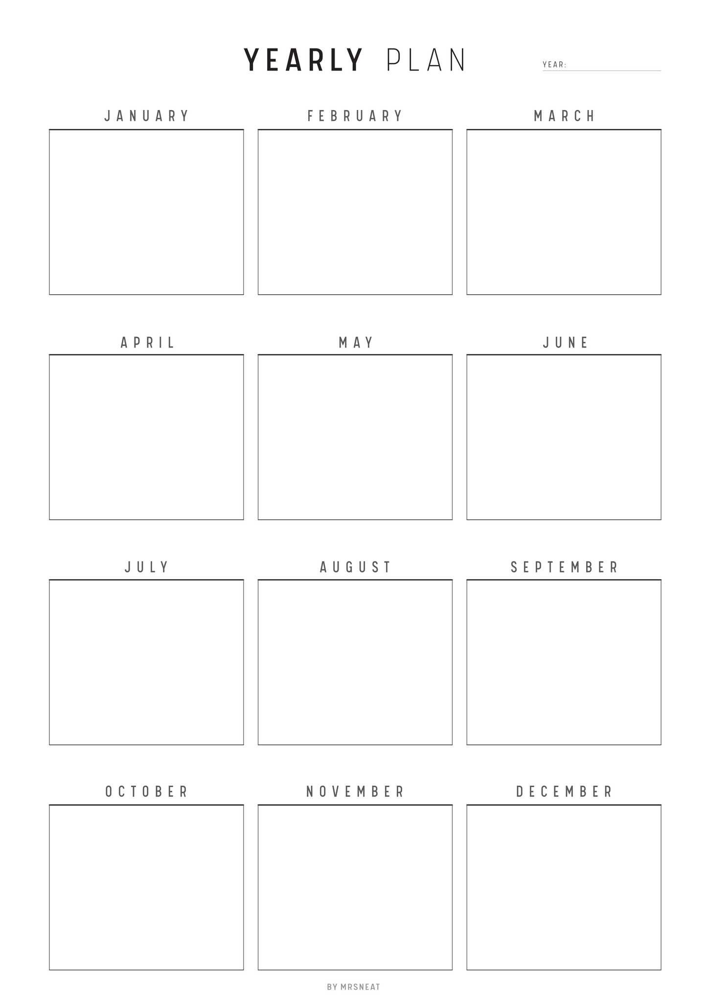 Yearly plan calendar with months listed vertically